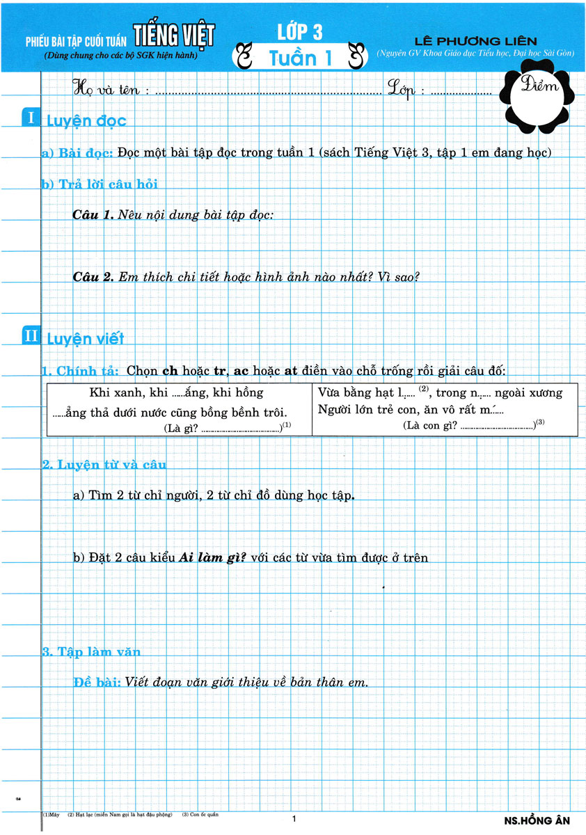phiếu bài tập cuối tuần tiếng việt - lớp 3