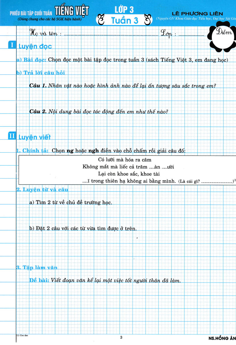 phiếu bài tập cuối tuần tiếng việt - lớp 3