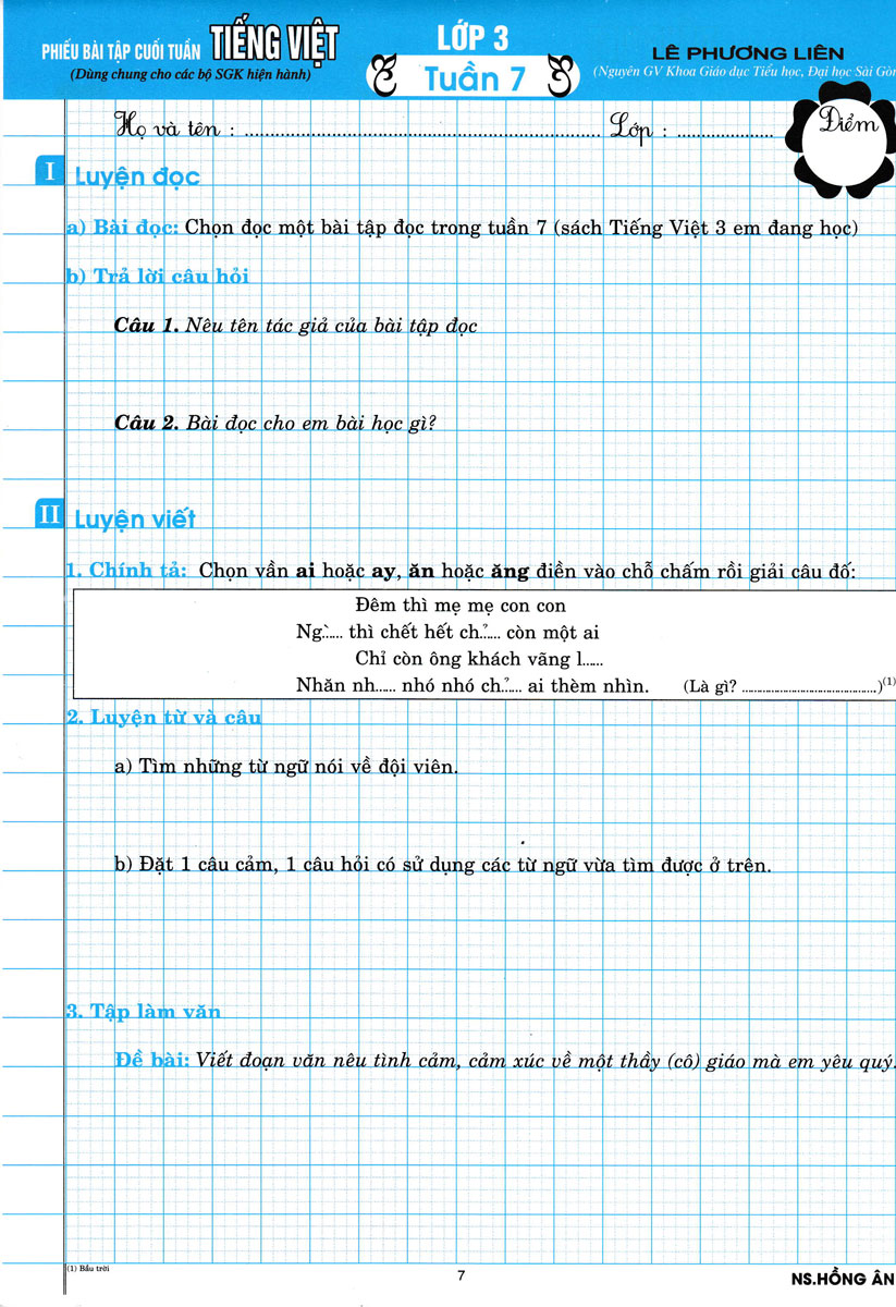 phiếu bài tập cuối tuần tiếng việt - lớp 3
