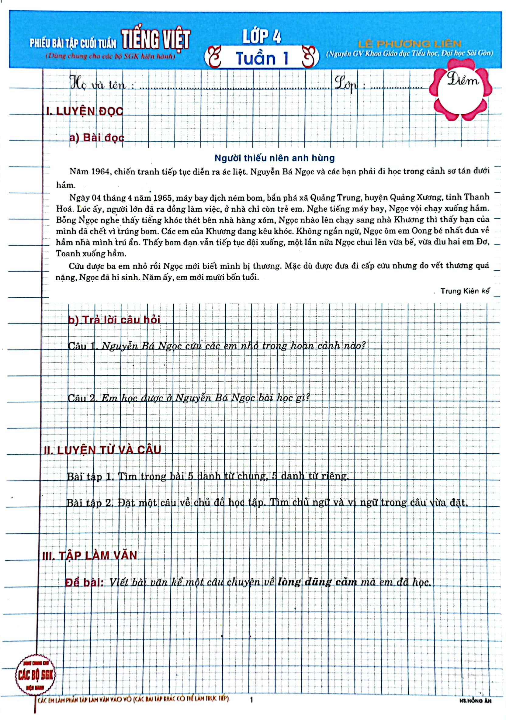 phiếu bài tập cuối tuần tiếng việt lớp 4