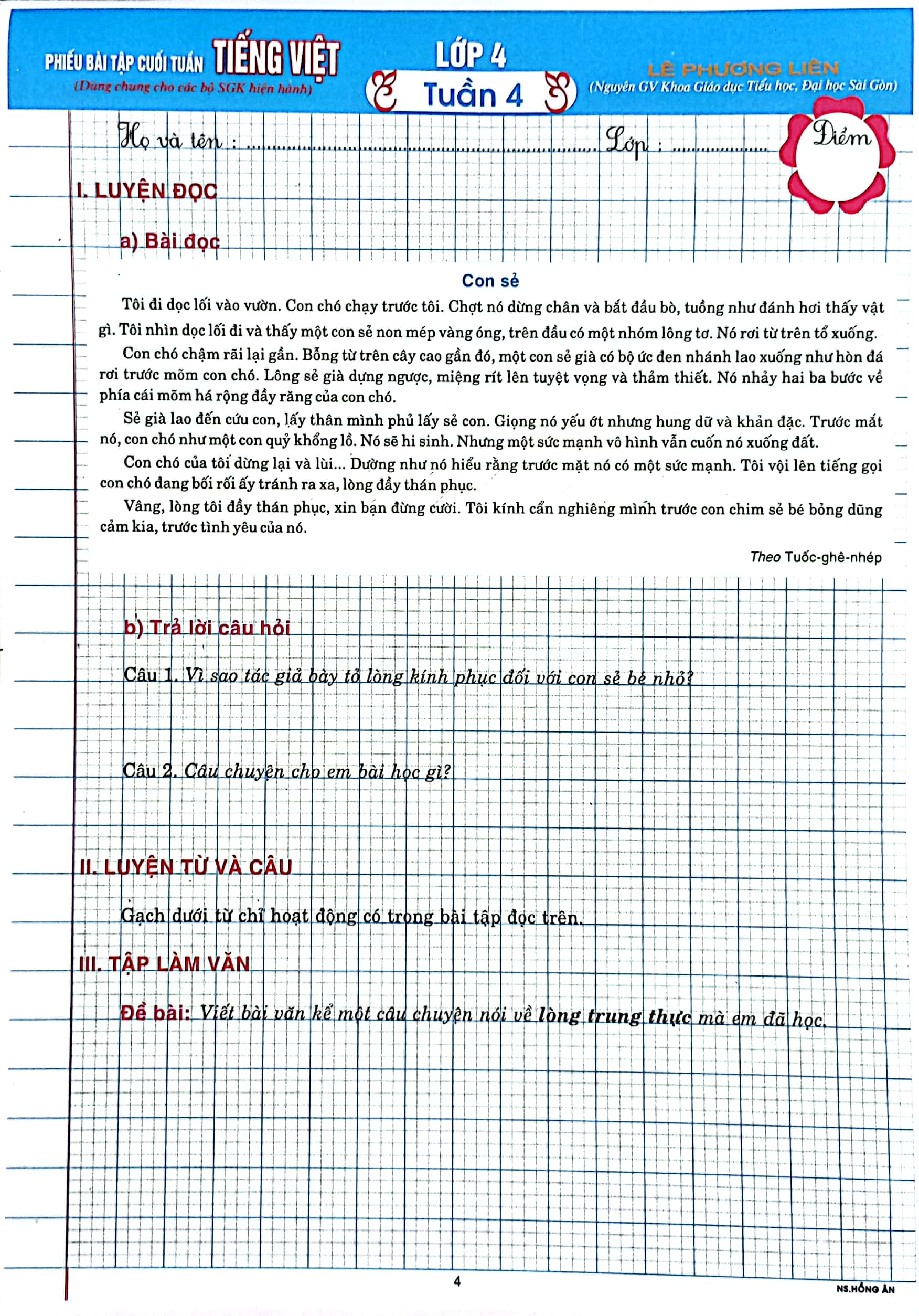 phiếu bài tập cuối tuần tiếng việt lớp 4