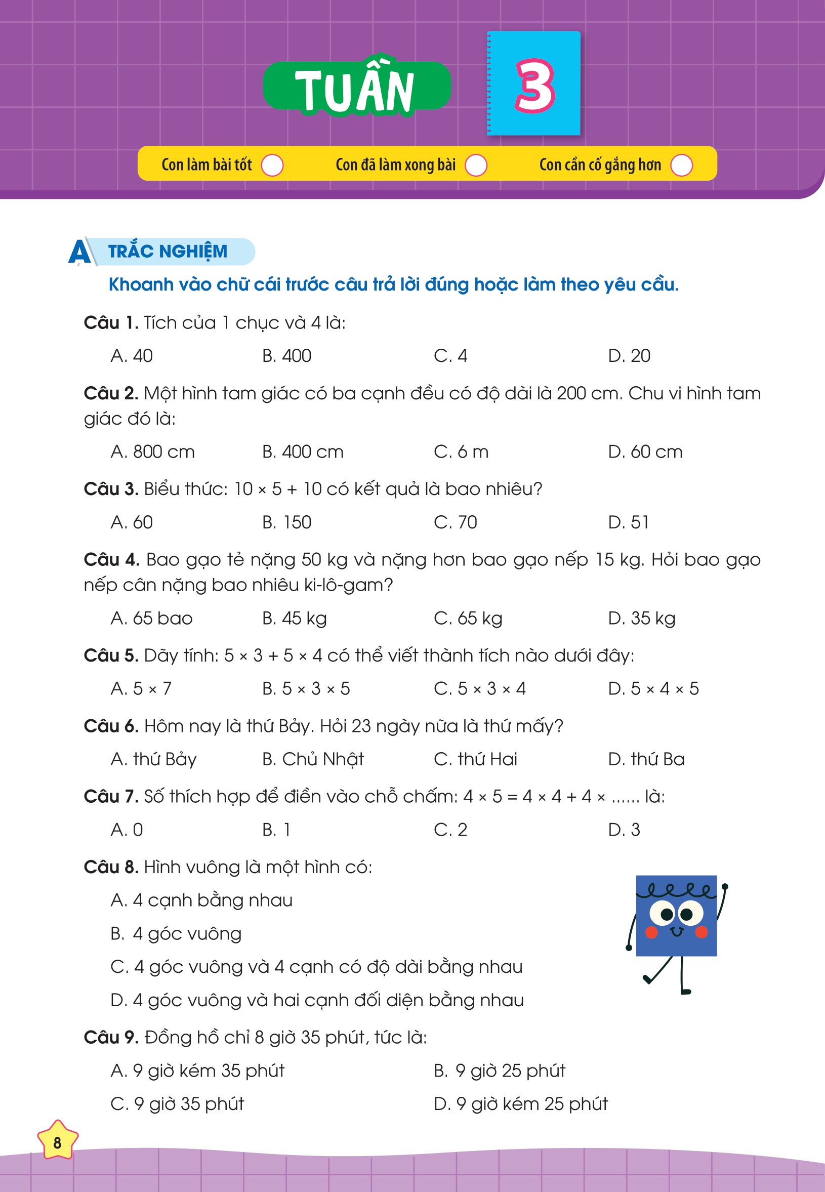 phiếu bài tập cuối tuần toán 3