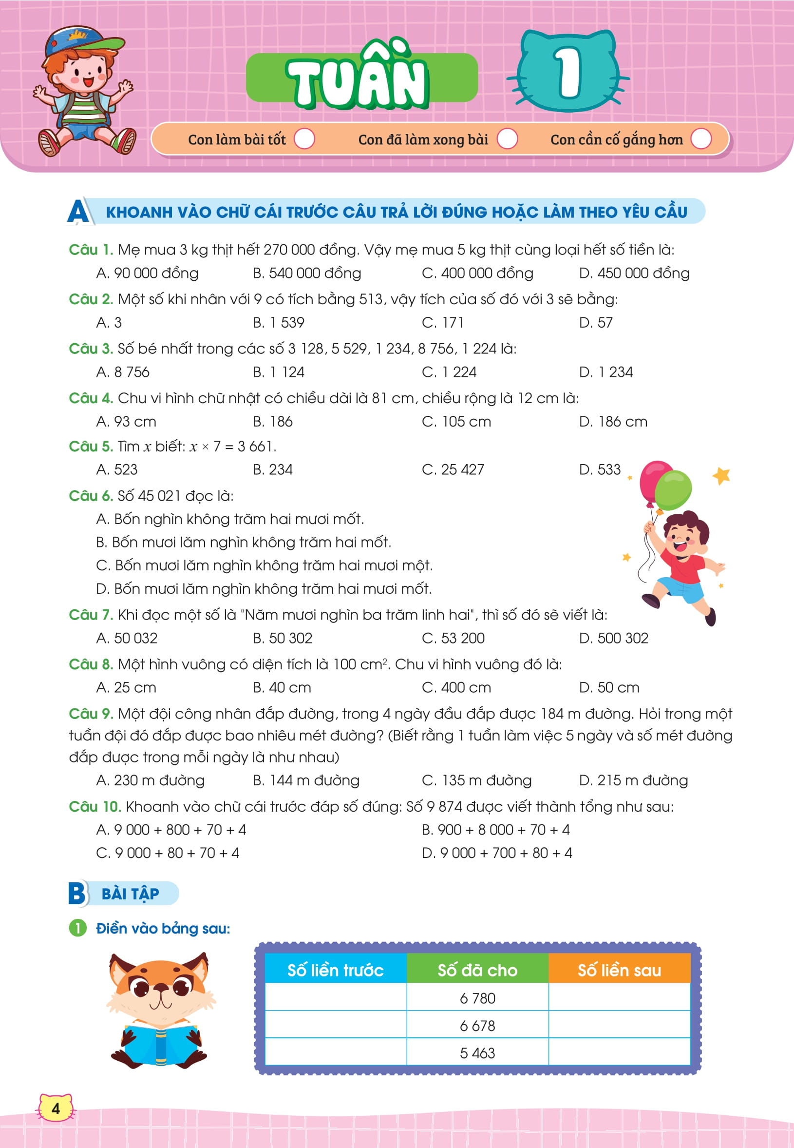 phiếu bài tập cuối tuần toán 4