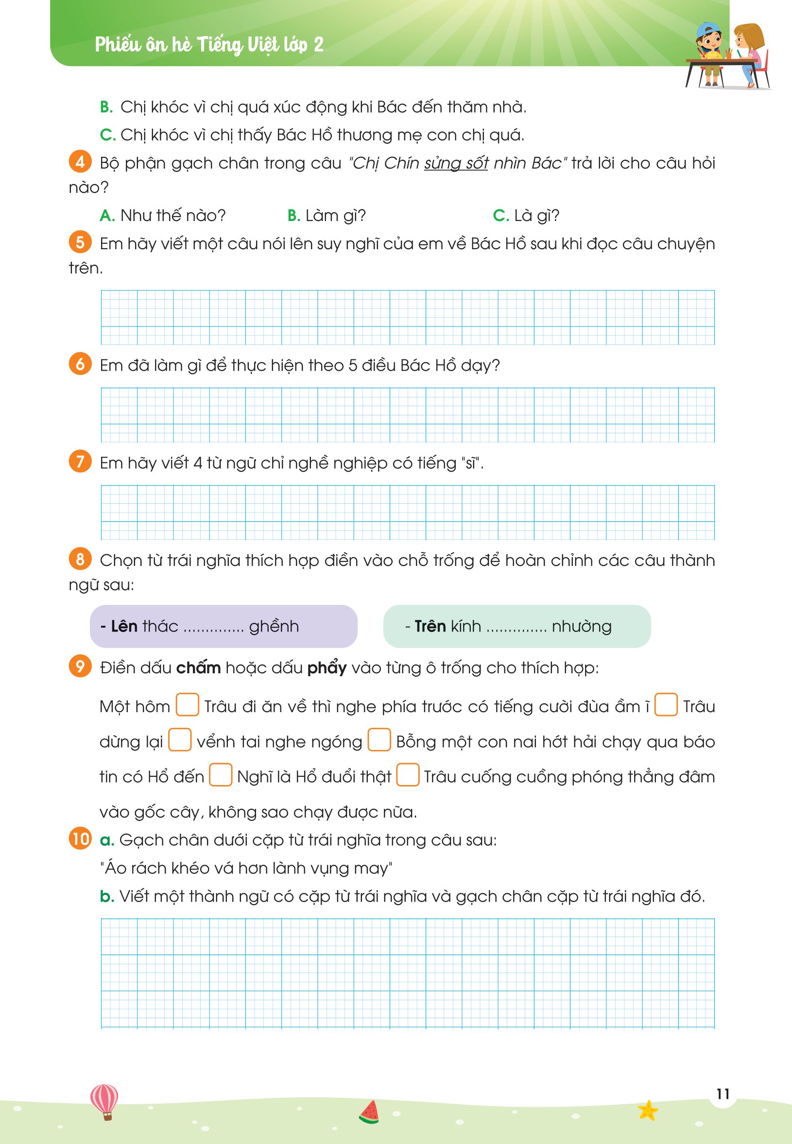 phiếu ôn hè tiếng việt 2 (theo chương trình giáo dục phổ thông mới)
