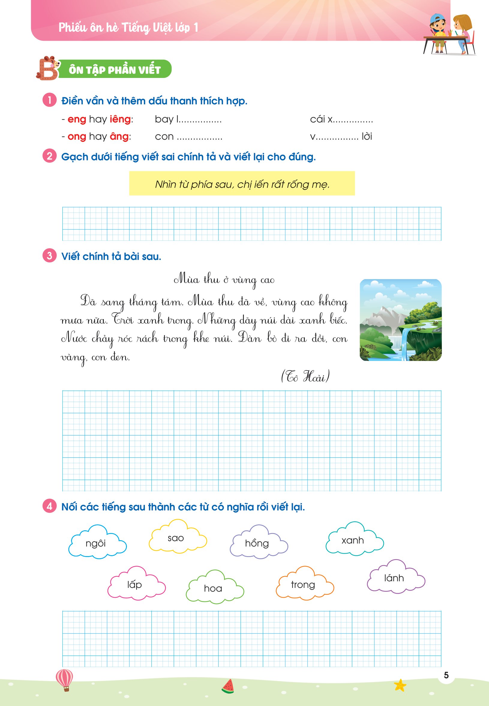 phiếu ôn hè tiếng việt lớp 1