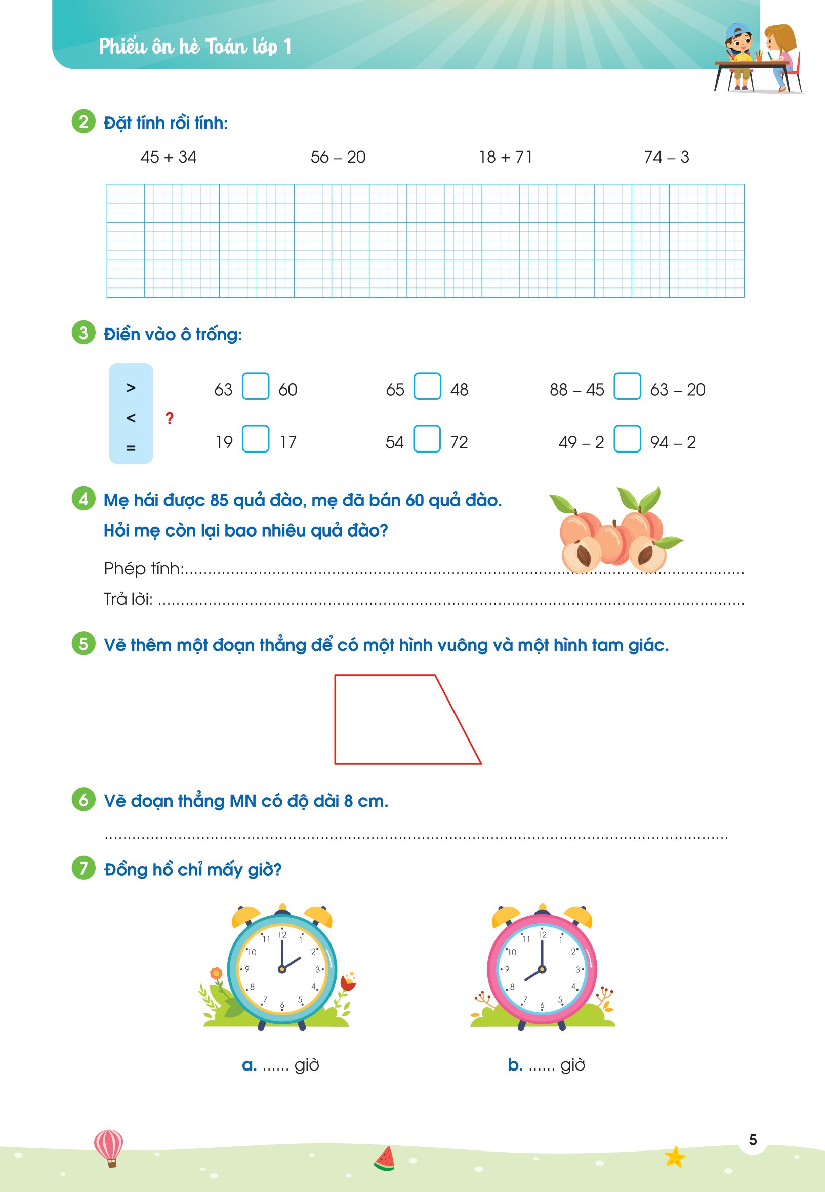 phiếu ôn hè toán 1 (theo chương trình giáo dục phổ thông mới)