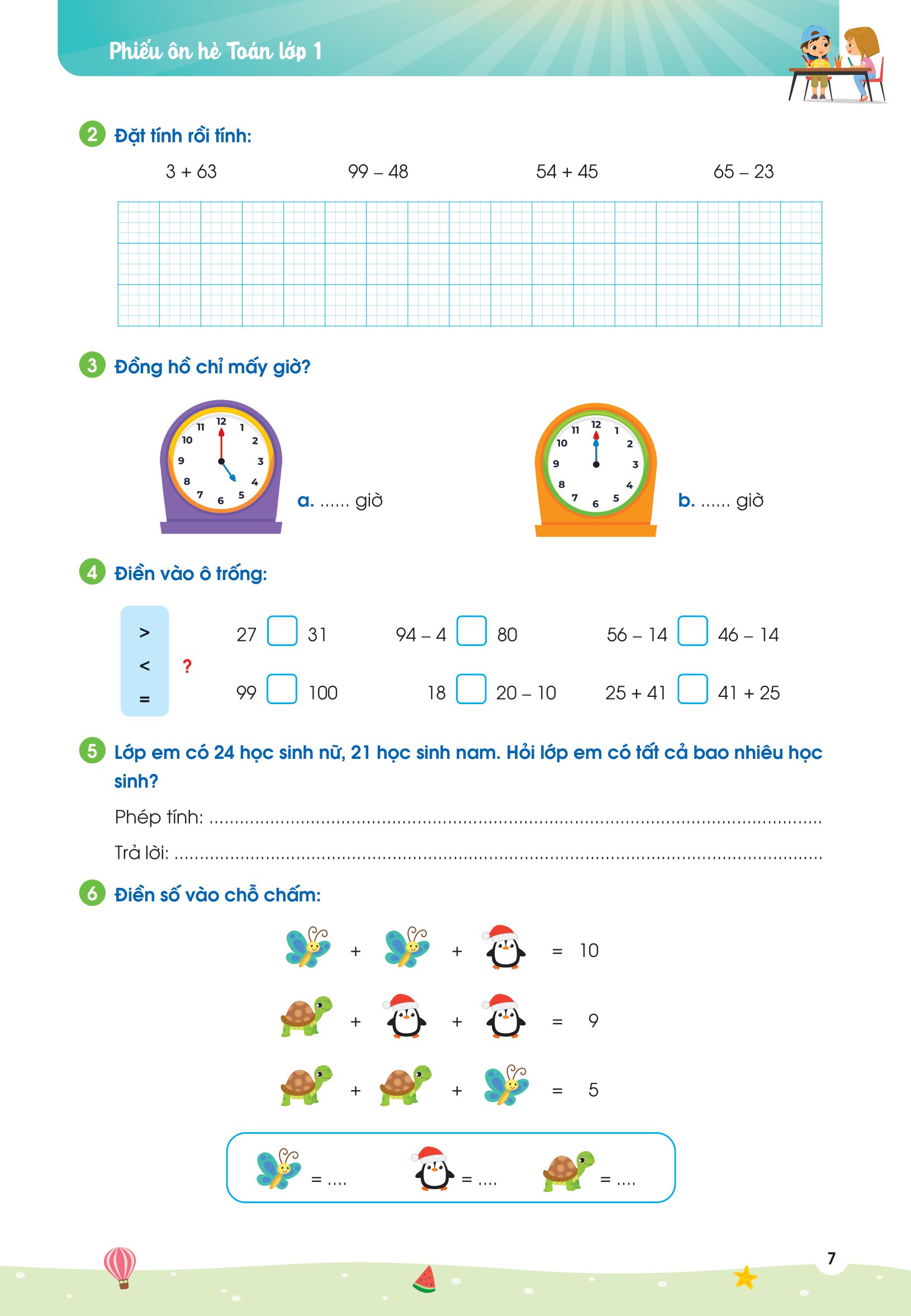 phiếu ôn hè toán 1 (theo chương trình giáo dục phổ thông mới)