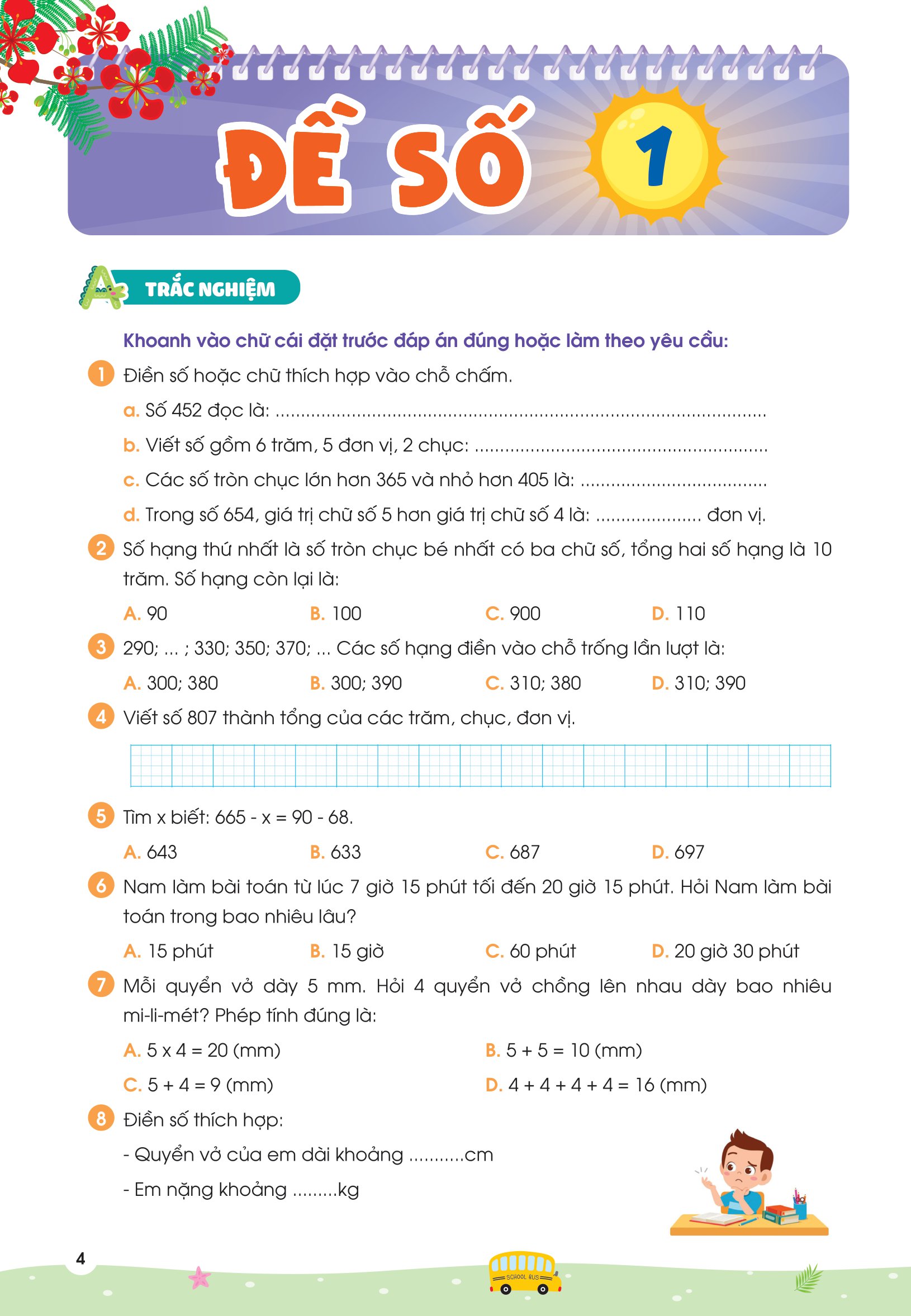 phiếu ôn hè toán lớp 2