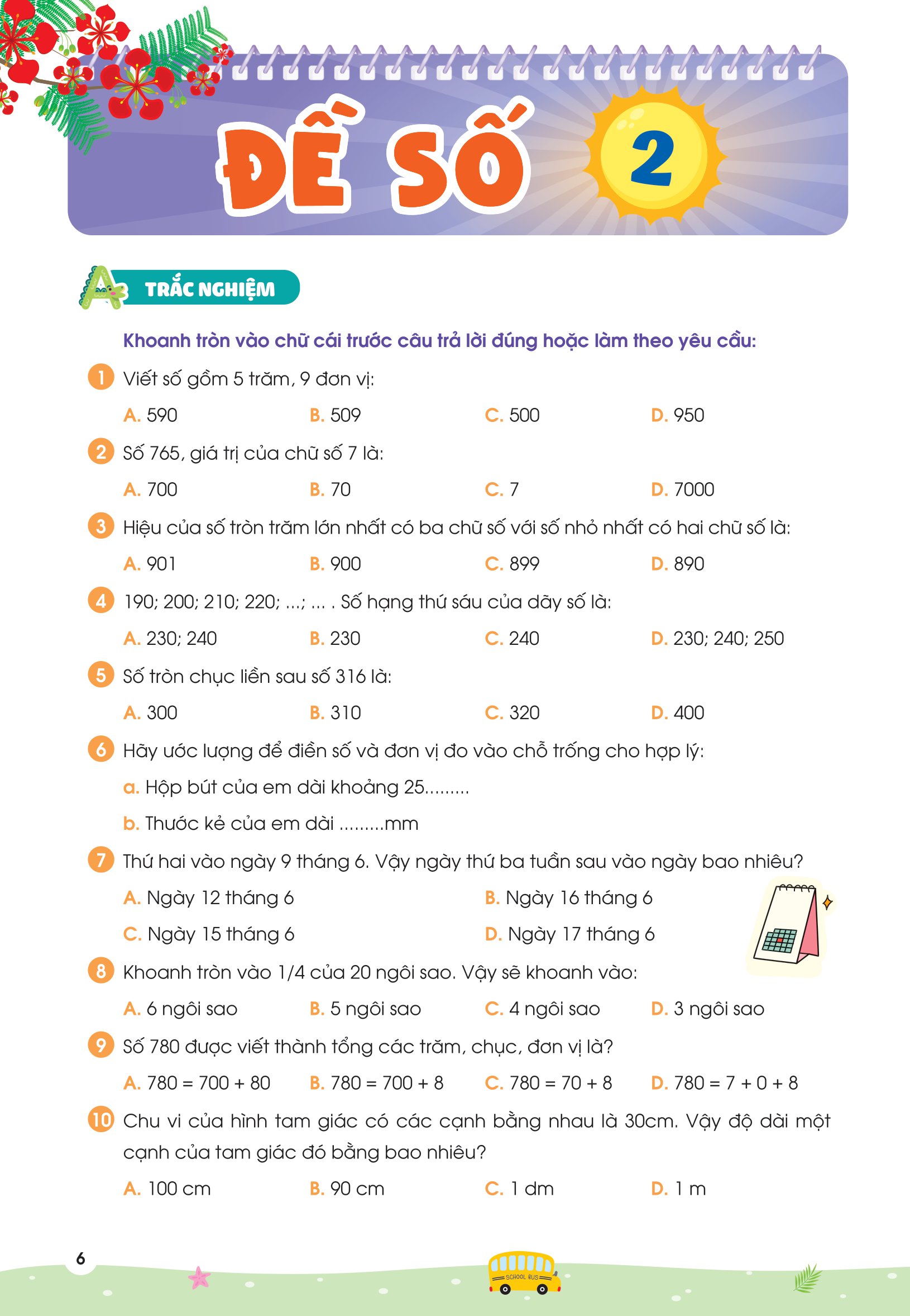 phiếu ôn hè toán lớp 2