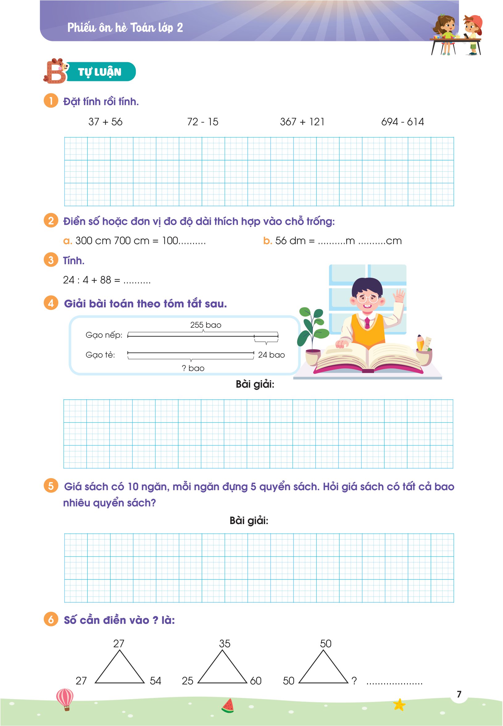 phiếu ôn hè toán lớp 2