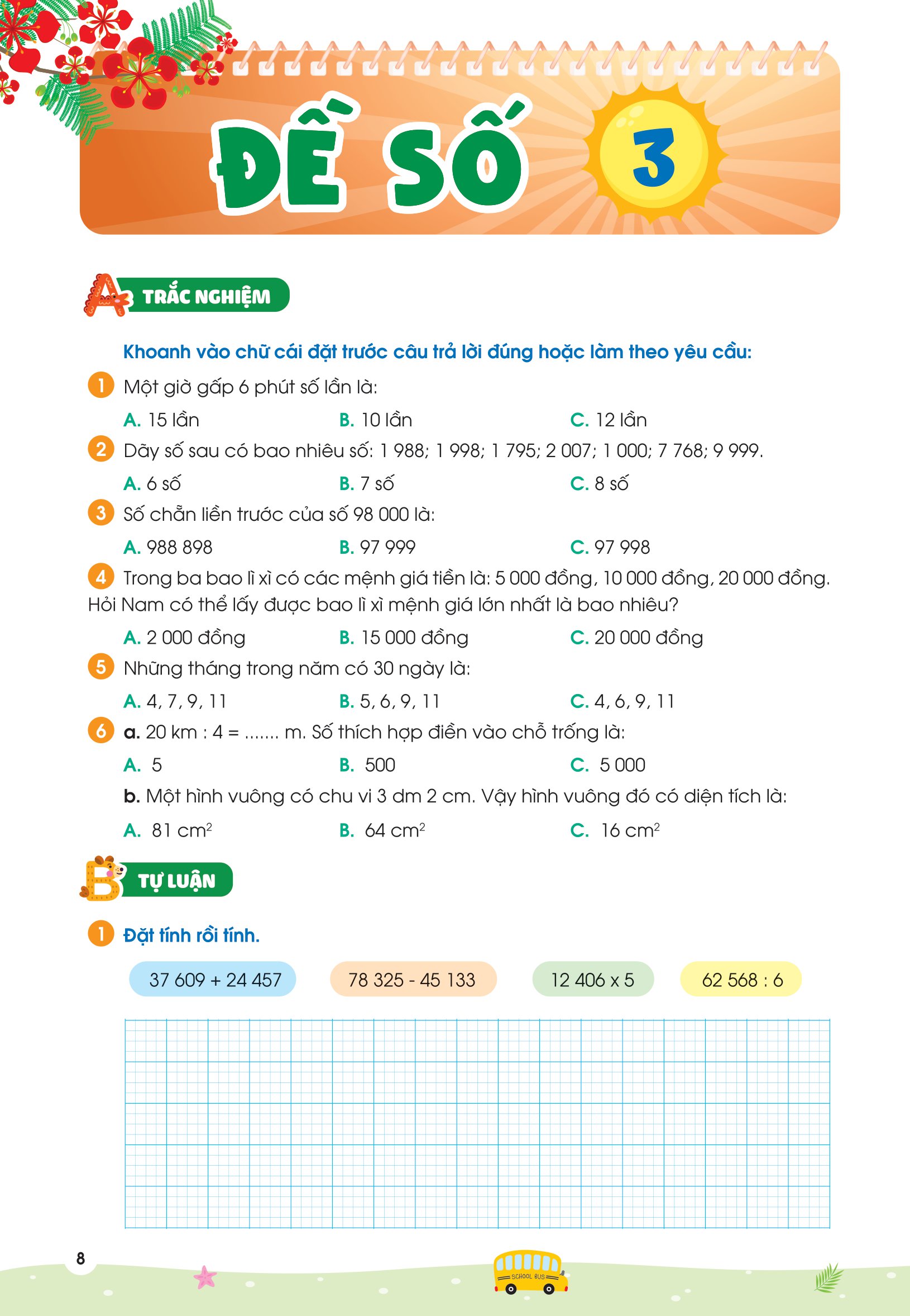 phiếu ôn hè toán lớp 3