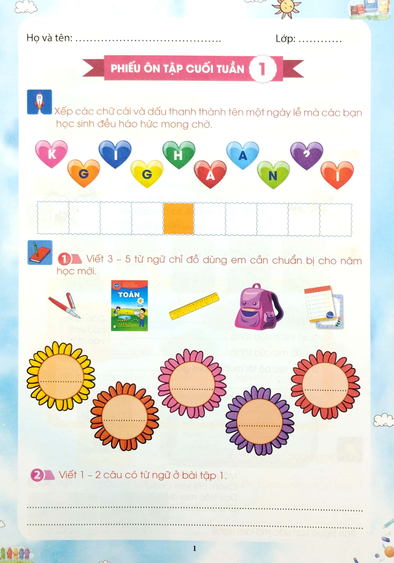 phiếu ôn tập cuối tuần - môn tiếng việt - lớp 2 - chân trời sáng tạo (2023)