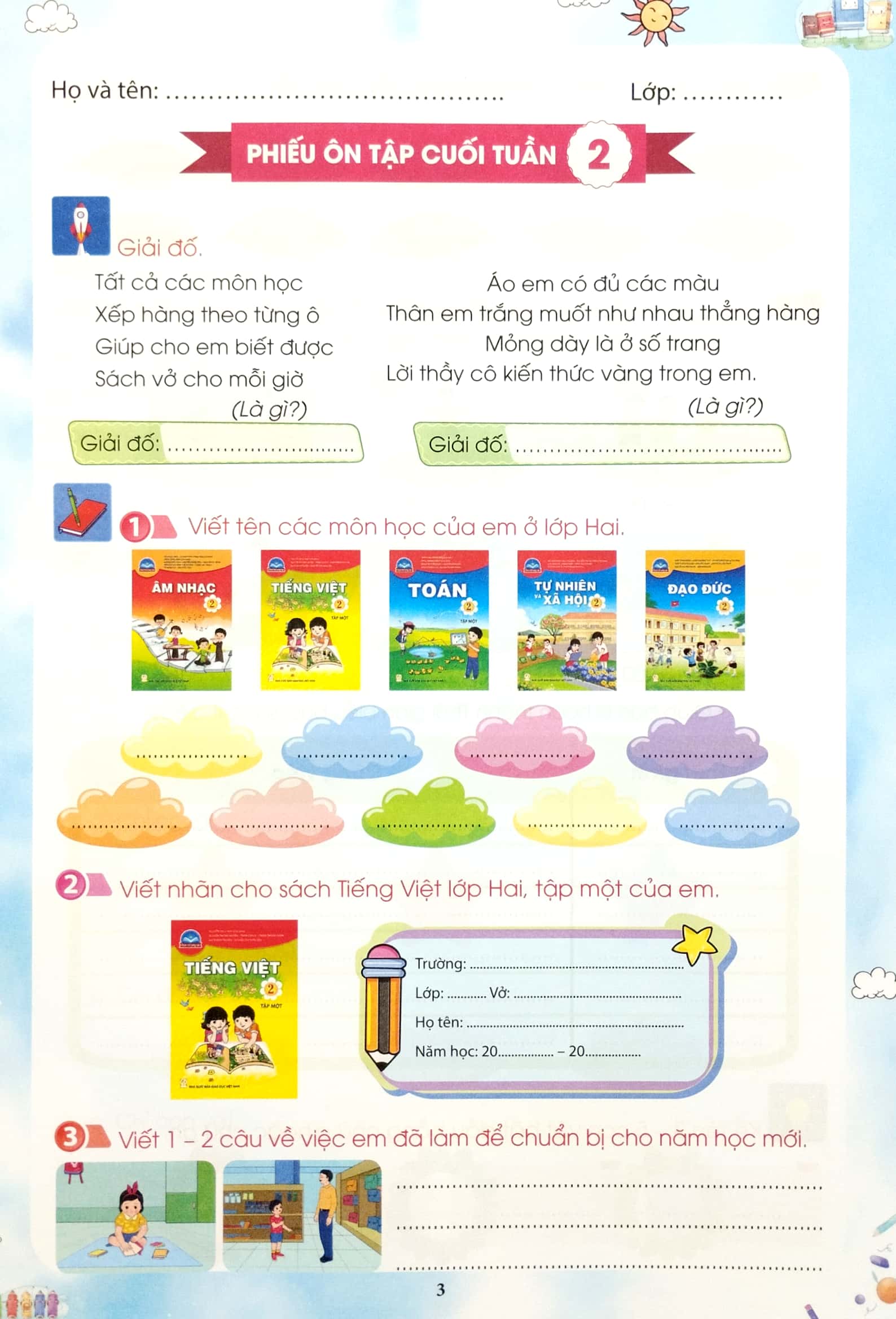 phiếu ôn tập cuối tuần - môn tiếng việt - lớp 2 - chân trời sáng tạo (2023)