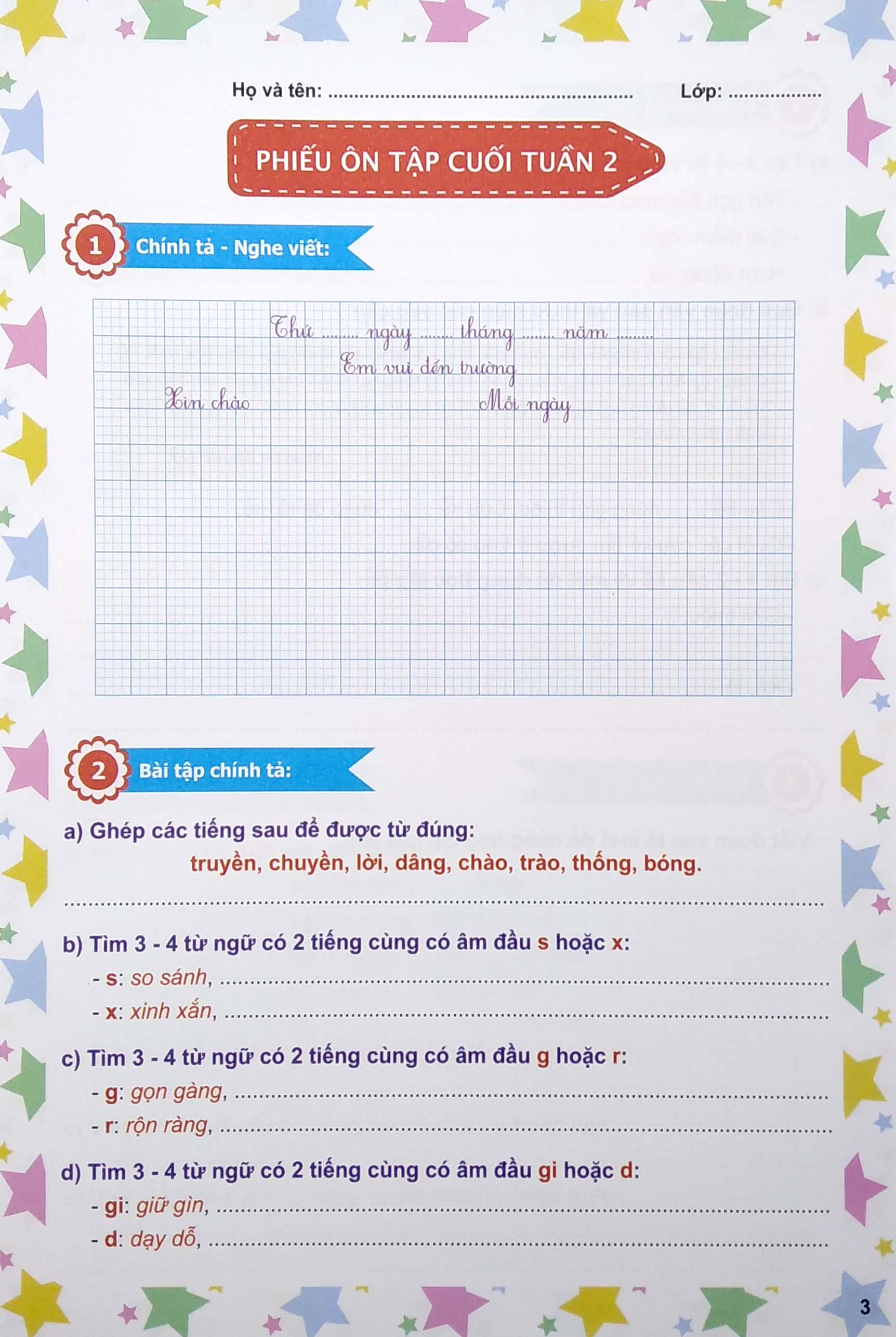 phiếu ôn tập cuối tuần môn tiếng việt lớp 3 (ct)