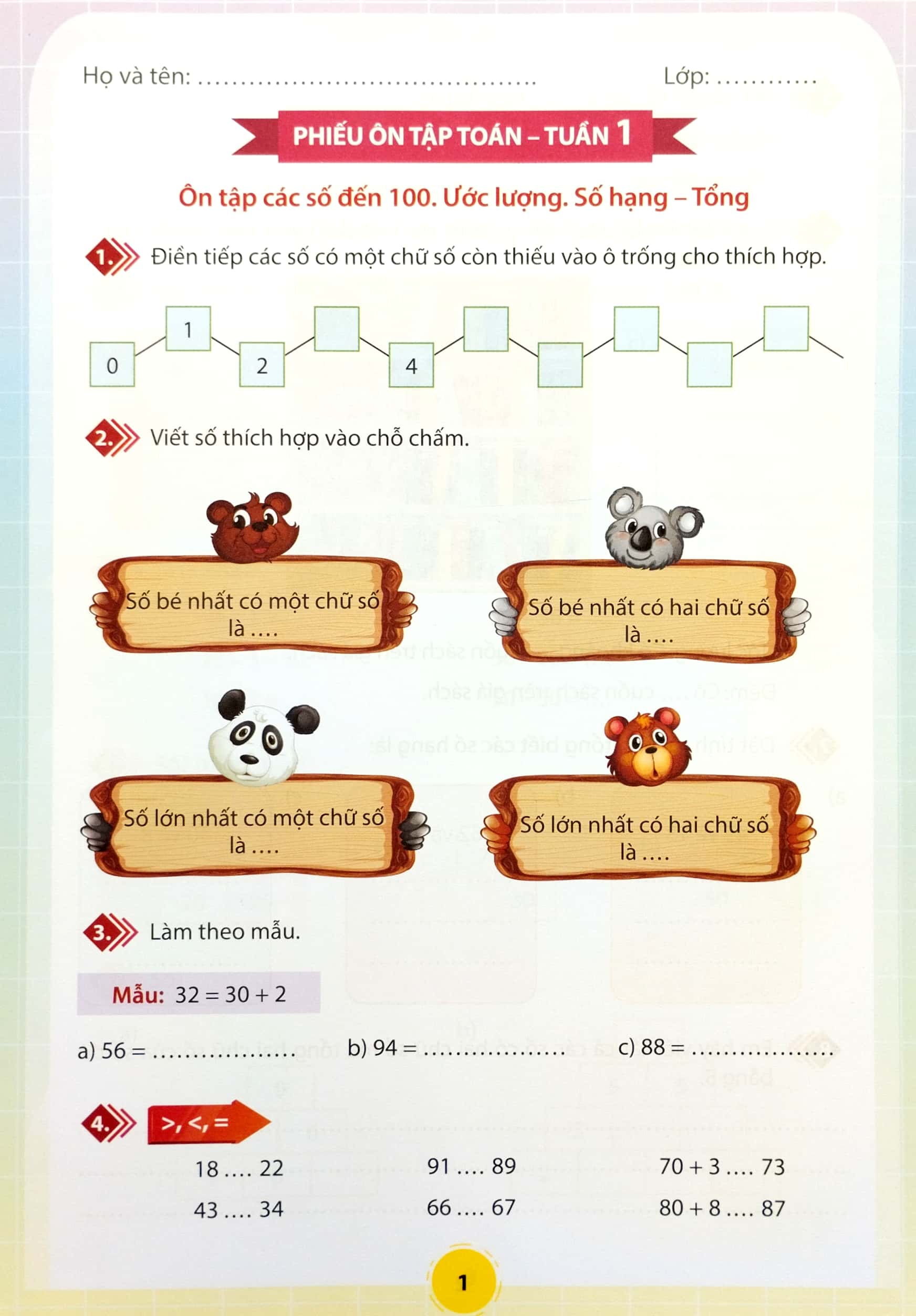 phiếu ôn tập cuối tuần - môn toán - lớp 2 - chân trời sáng tạo (2023)