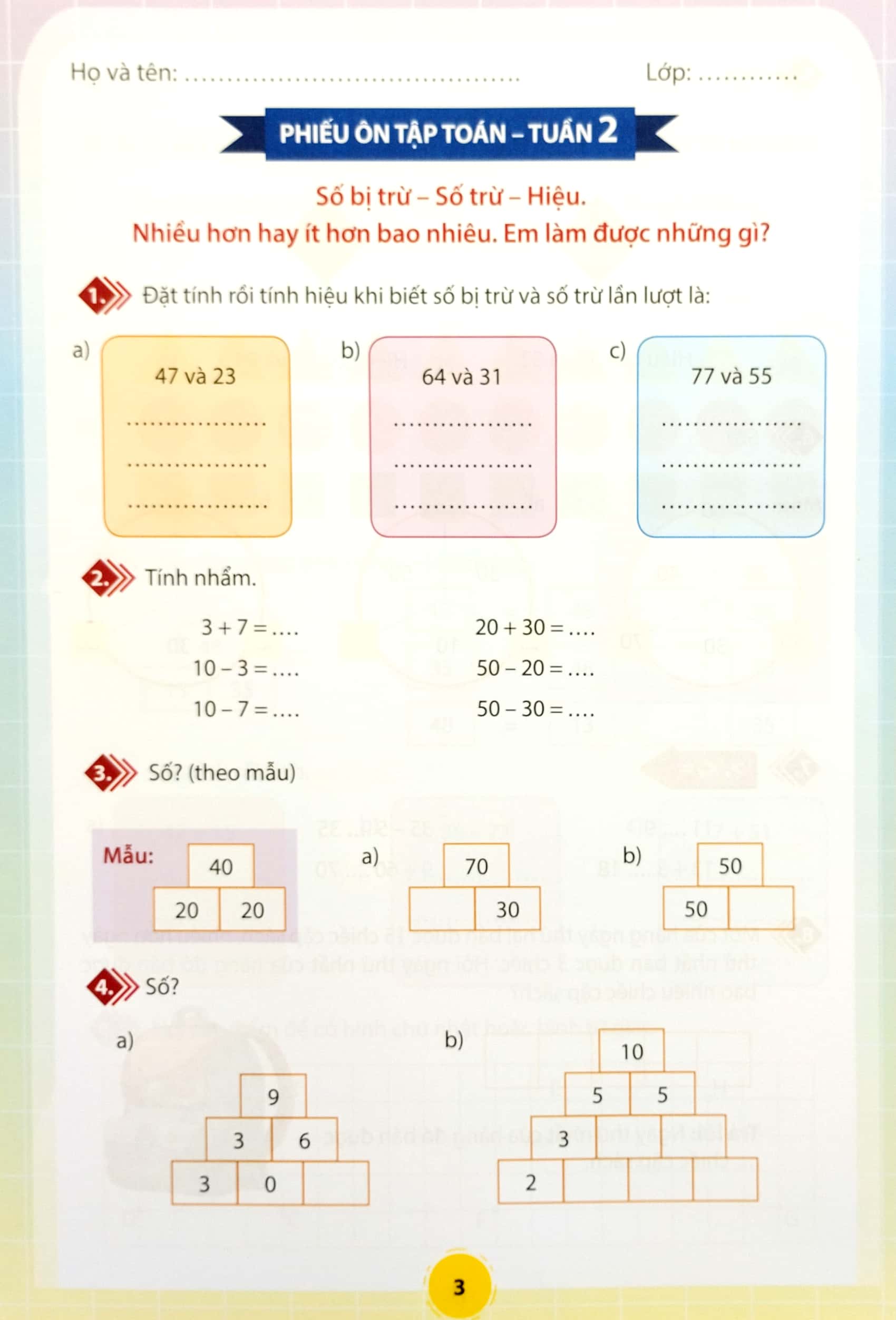 phiếu ôn tập cuối tuần - môn toán - lớp 2 - chân trời sáng tạo (2023)