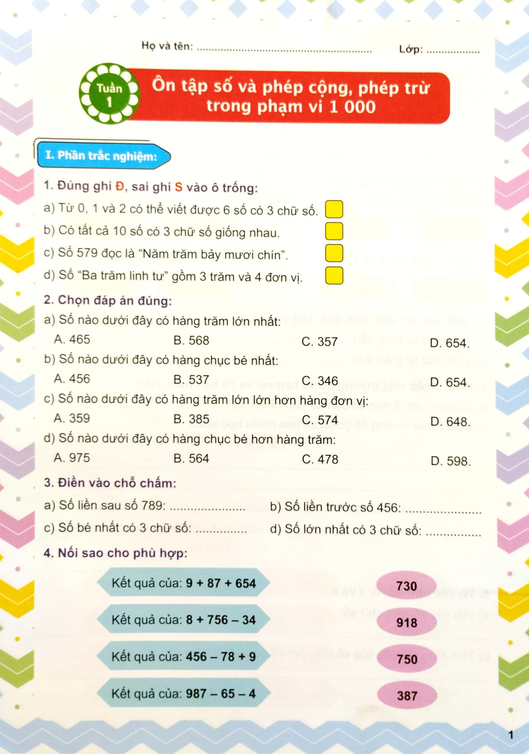 phiếu ôn tập cuối tuần môn toán lớp 3 (ct)