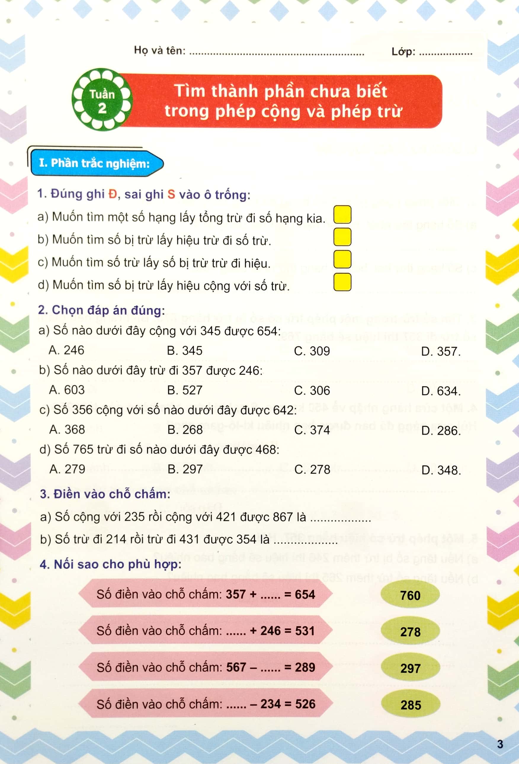 phiếu ôn tập cuối tuần môn toán lớp 3 (ct)