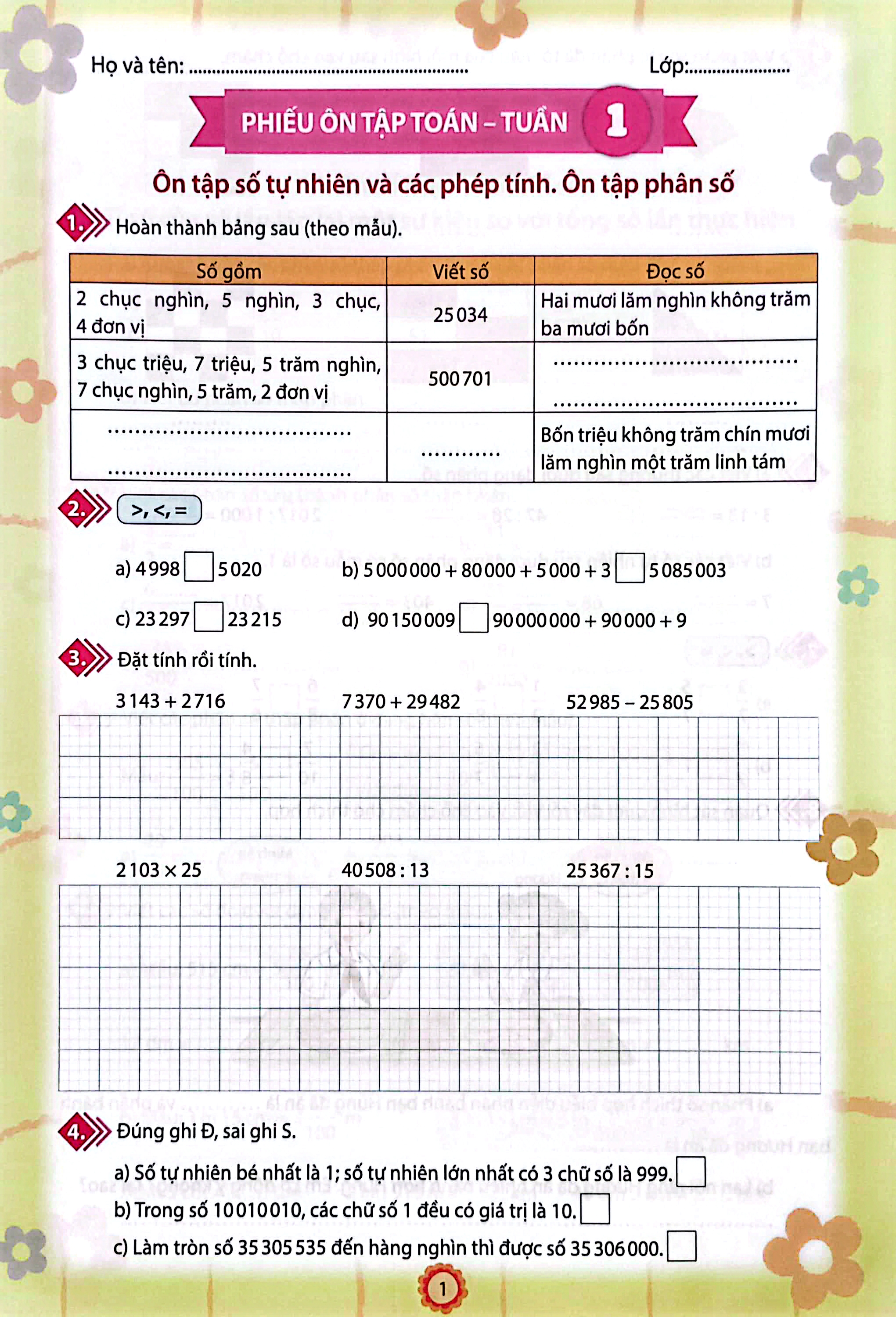 phiếu ôn tập cuối tuần môn toán lớp 5 (chân trời) (chuẩn)