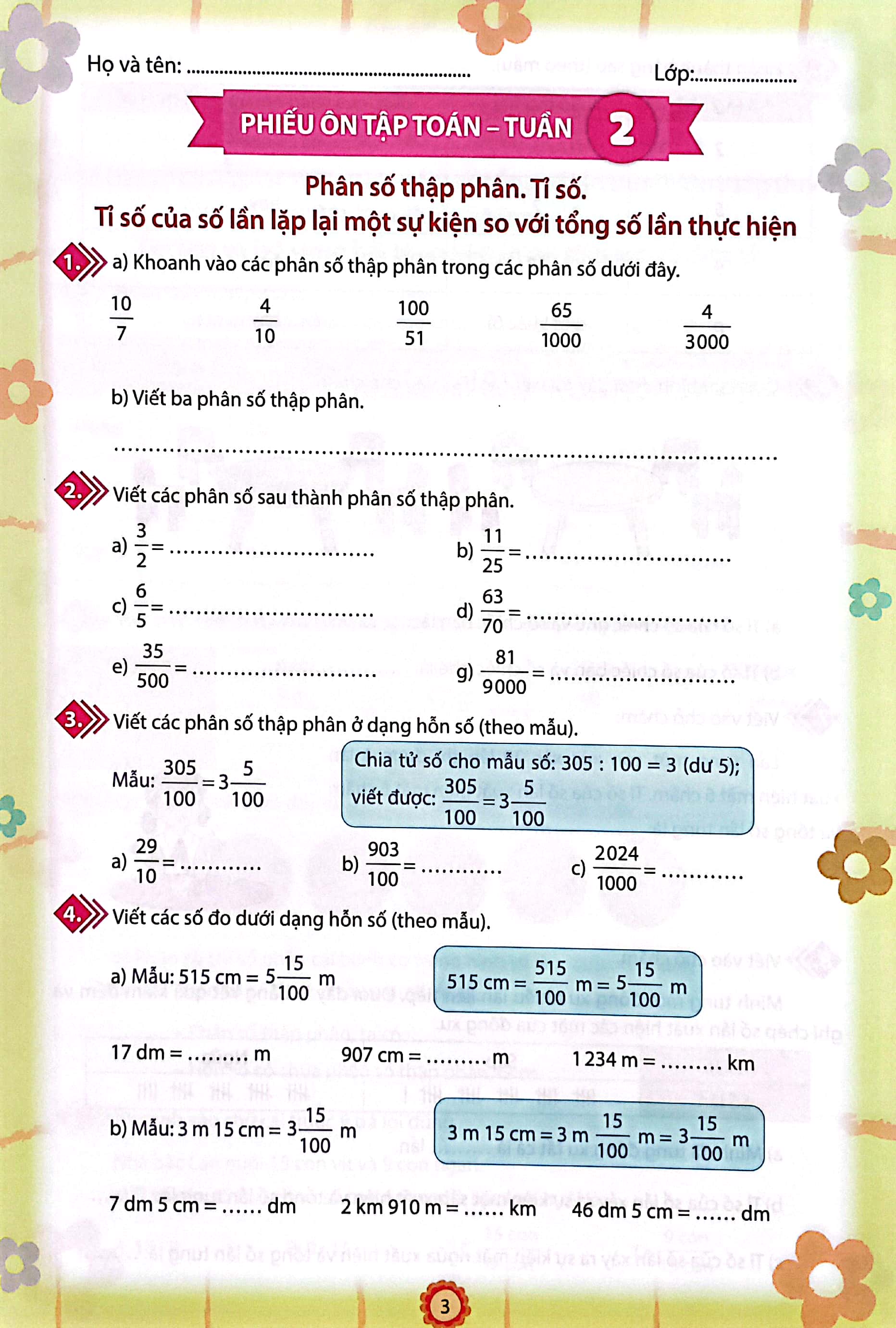 phiếu ôn tập cuối tuần môn toán lớp 5 (chân trời) (chuẩn)