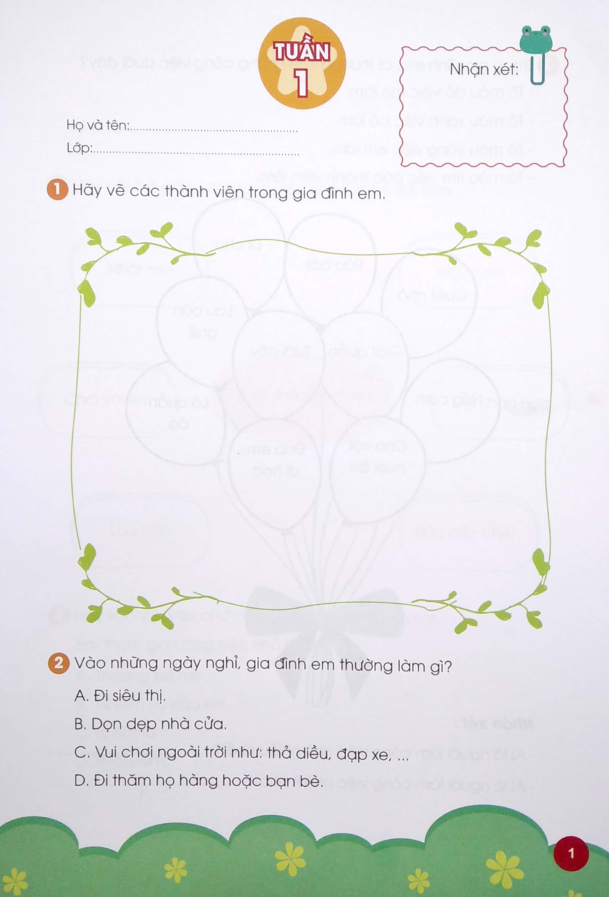 phiếu thực hành cuối tuần môn tự nhiên và xã hội 1 (bộ sách cánh diều) - 2020