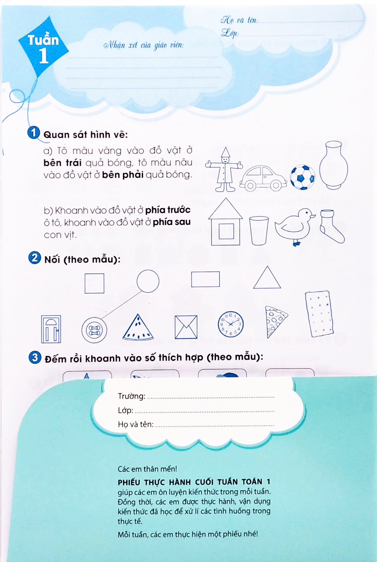 phiếu thực hành cuối tuần toán 1 (cánh diều)