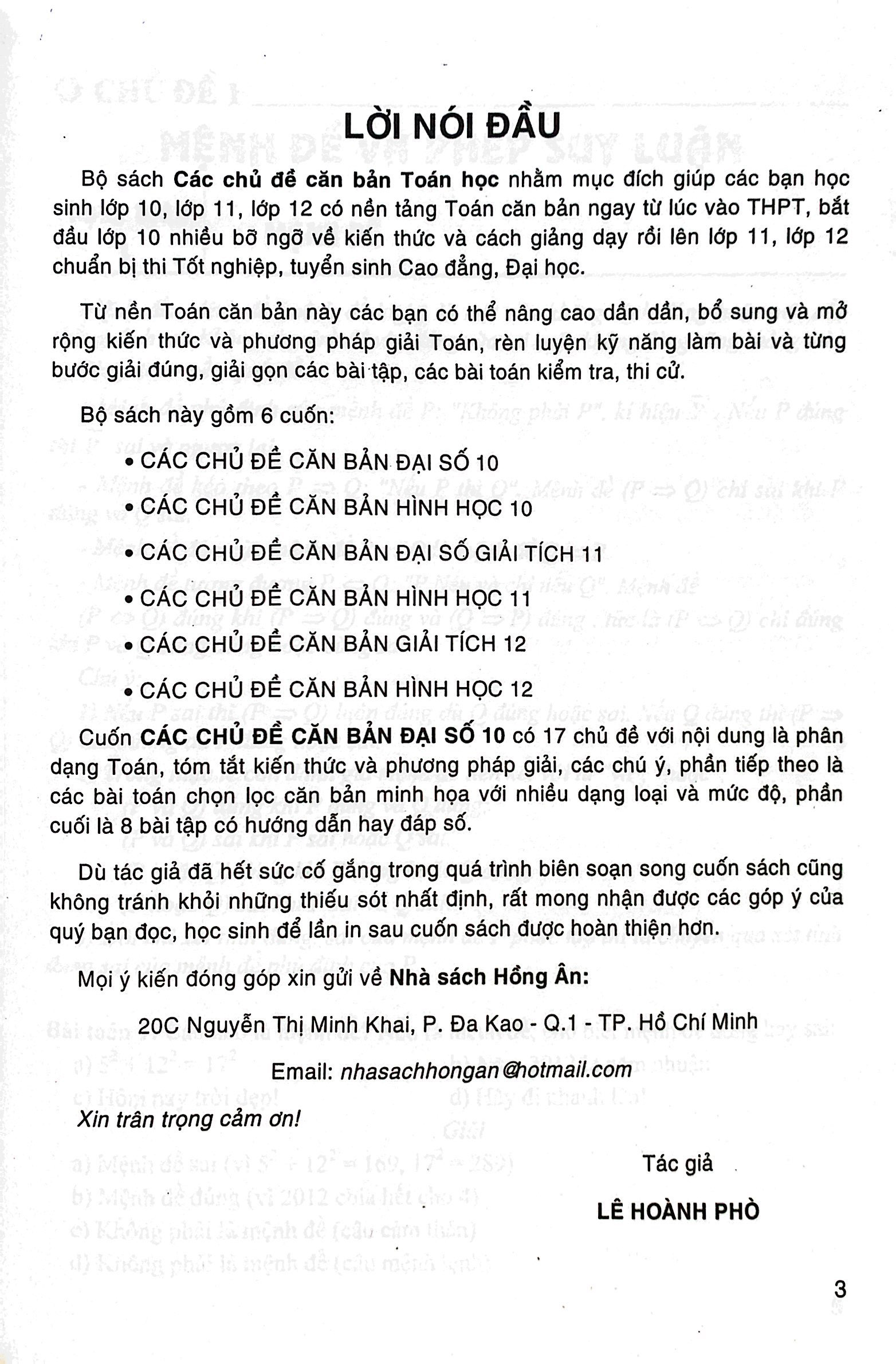 phương pháp giải các chủ đề căn bản đại số 10 (biên soạn theo chương trinh gdpt mới) (dùng chung cho các bộ sgk hiện hành)