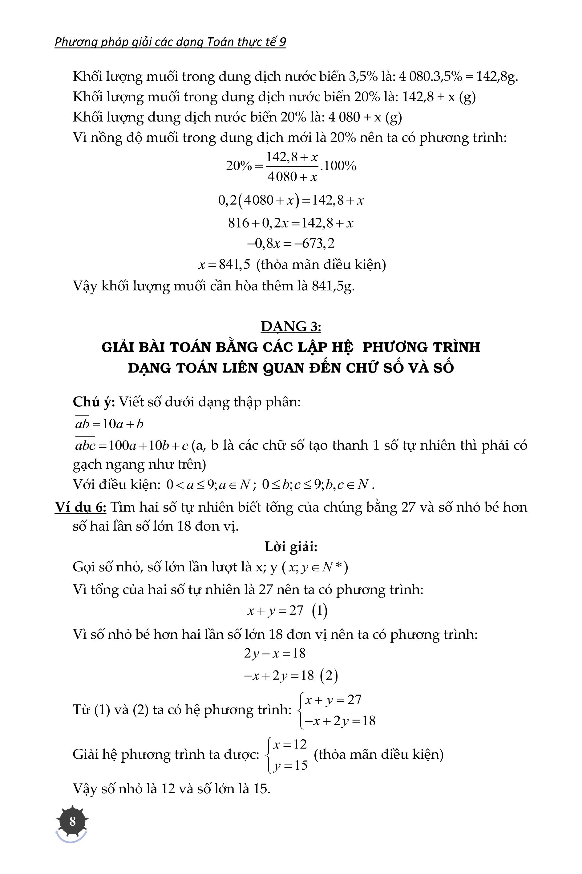 phương pháp giải các dạng toán thực tế 9