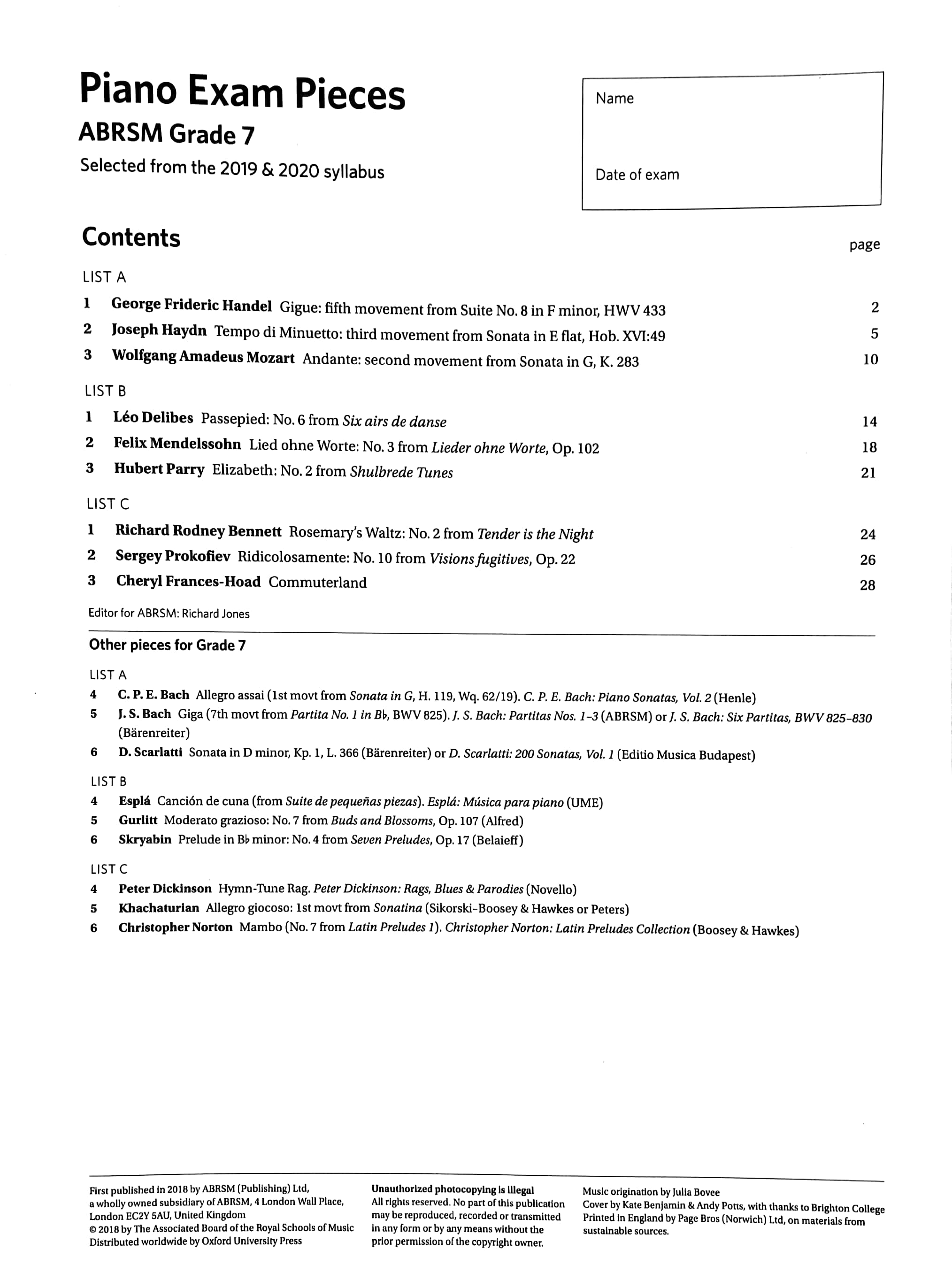 piano exam pieces 2019 & 2020, abrsm grade 7: selected from the 2019 & 2020 syllabus (abrsm exam pieces)