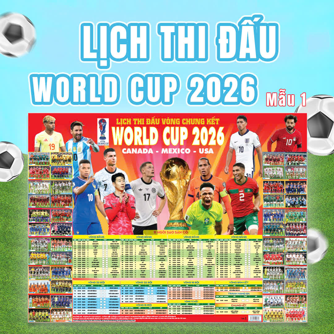 Poster Lịch Thi Đấu Vòng Chung Kết World Cup 2026 - Kèm Ống - 65 x 86 cm - Mẫu 1