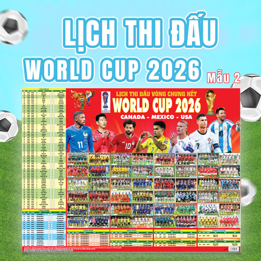 Poster Lịch Thi Đấu Vòng Chung Kết World Cup 2026 - Kèm Ống - 65 x 86 cm - Mẫu 2