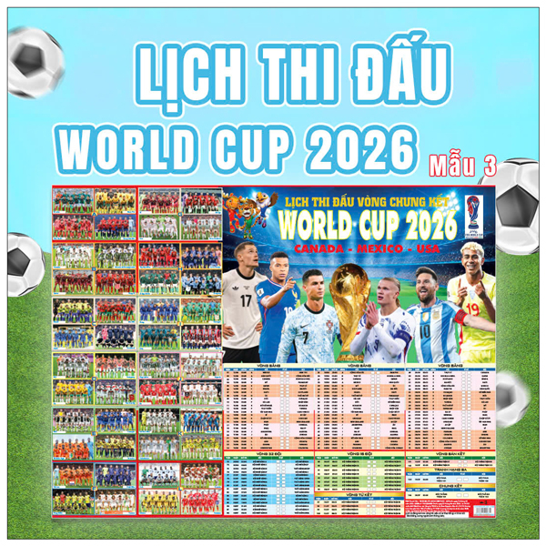 Poster Lịch Thi Đấu Vòng Chung Kết World Cup 2026 - Kèm Ống - 65 x 86 cm - Mẫu 2