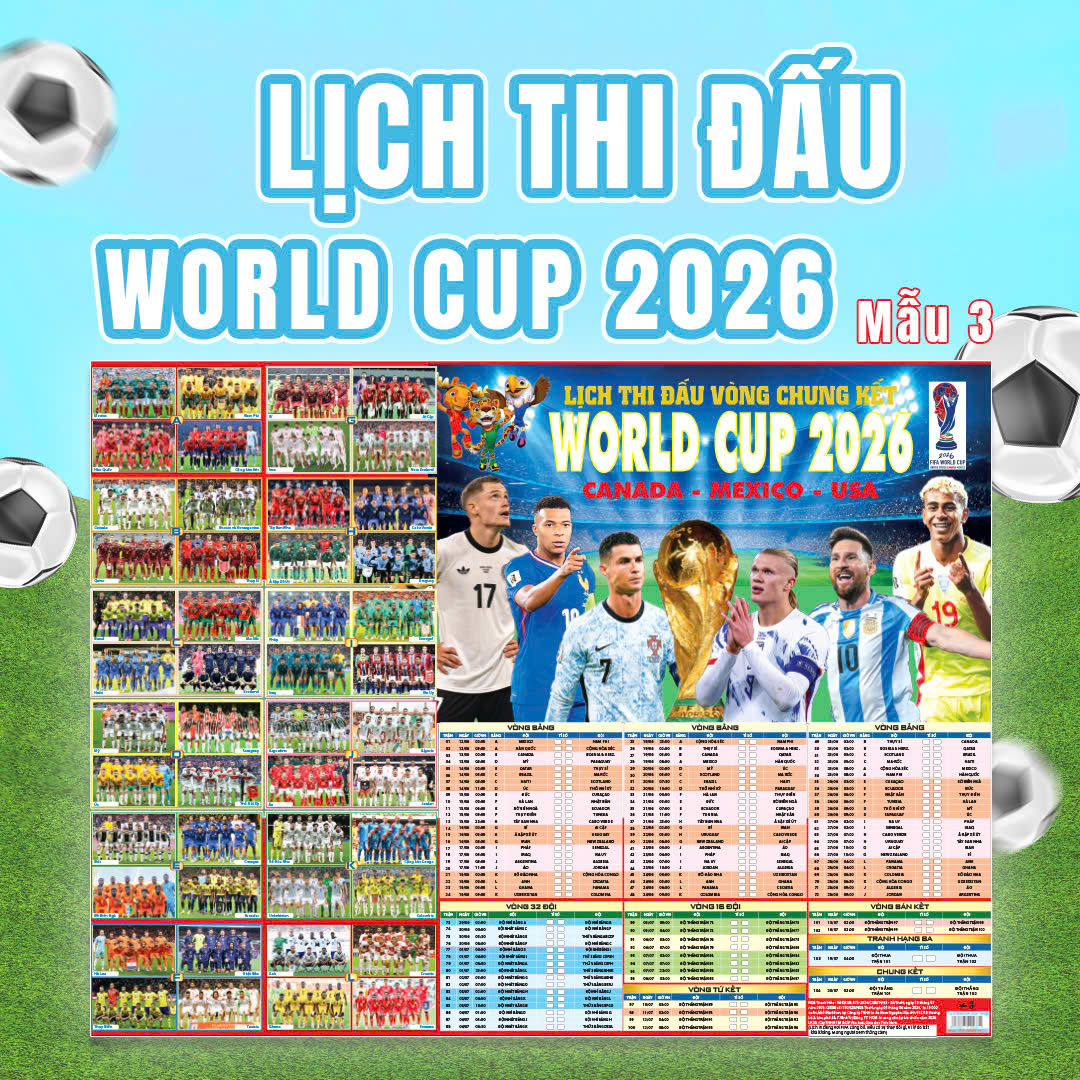 Poster Lịch Thi Đấu Vòng Chung Kết World Cup 2026 - Kèm Ống - 65 x 86 cm - Mẫu 3