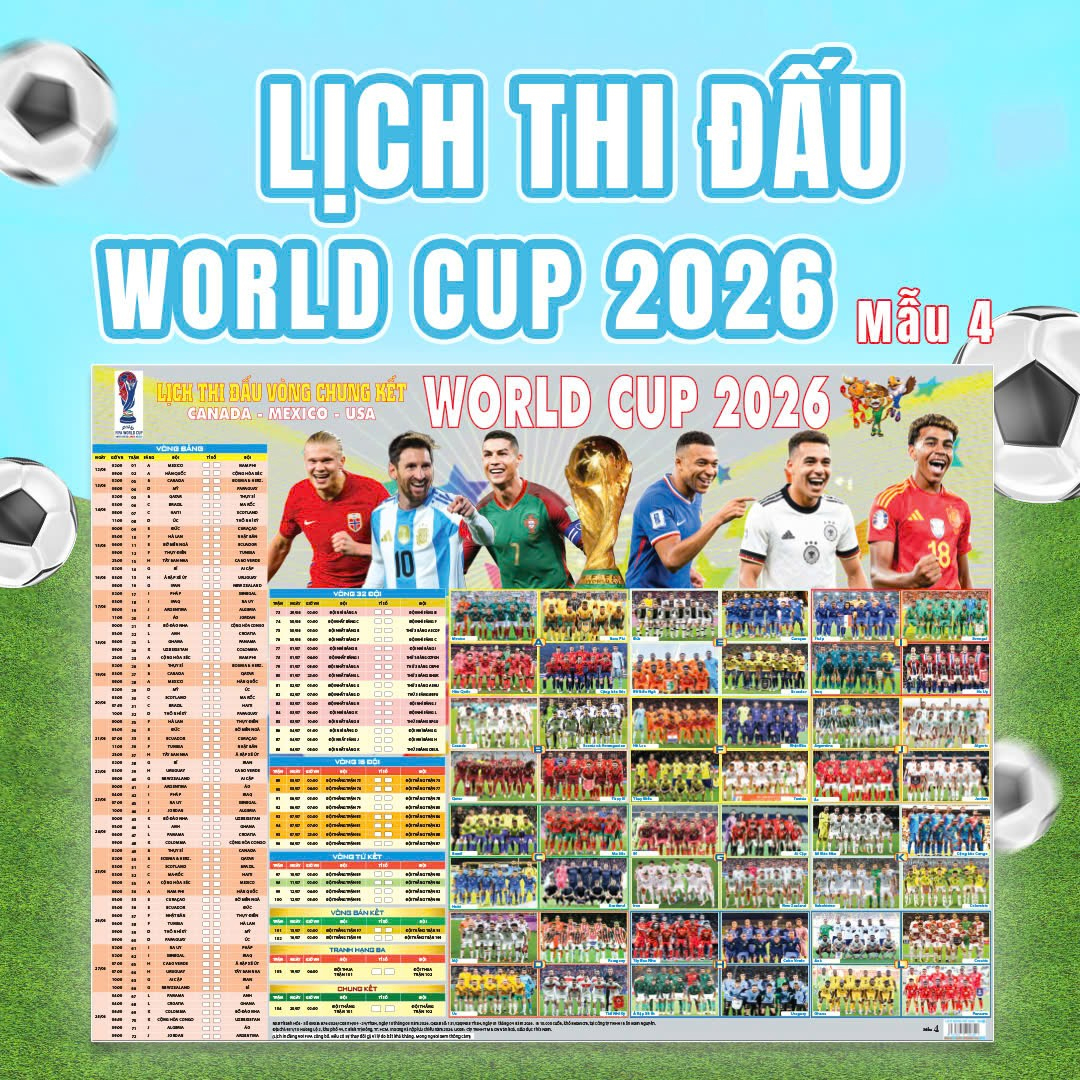 Poster Lịch Thi Đấu Vòng Chung Kết World Cup 2026 - Kèm Ống - 65 x 86 cm - Mẫu 4