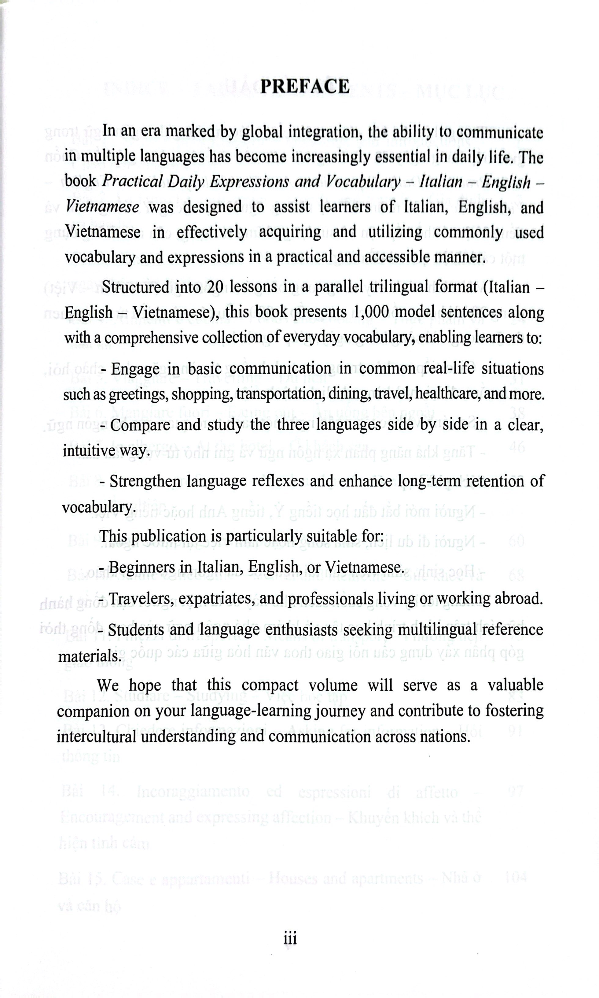 Practical Daily Expressions And Vocabulary Italian-English-Vietnamese - Từ Vựng Và Câu Giao Tiếp Thực Tiễn Hàng Ngày Ý-Anh-Việt