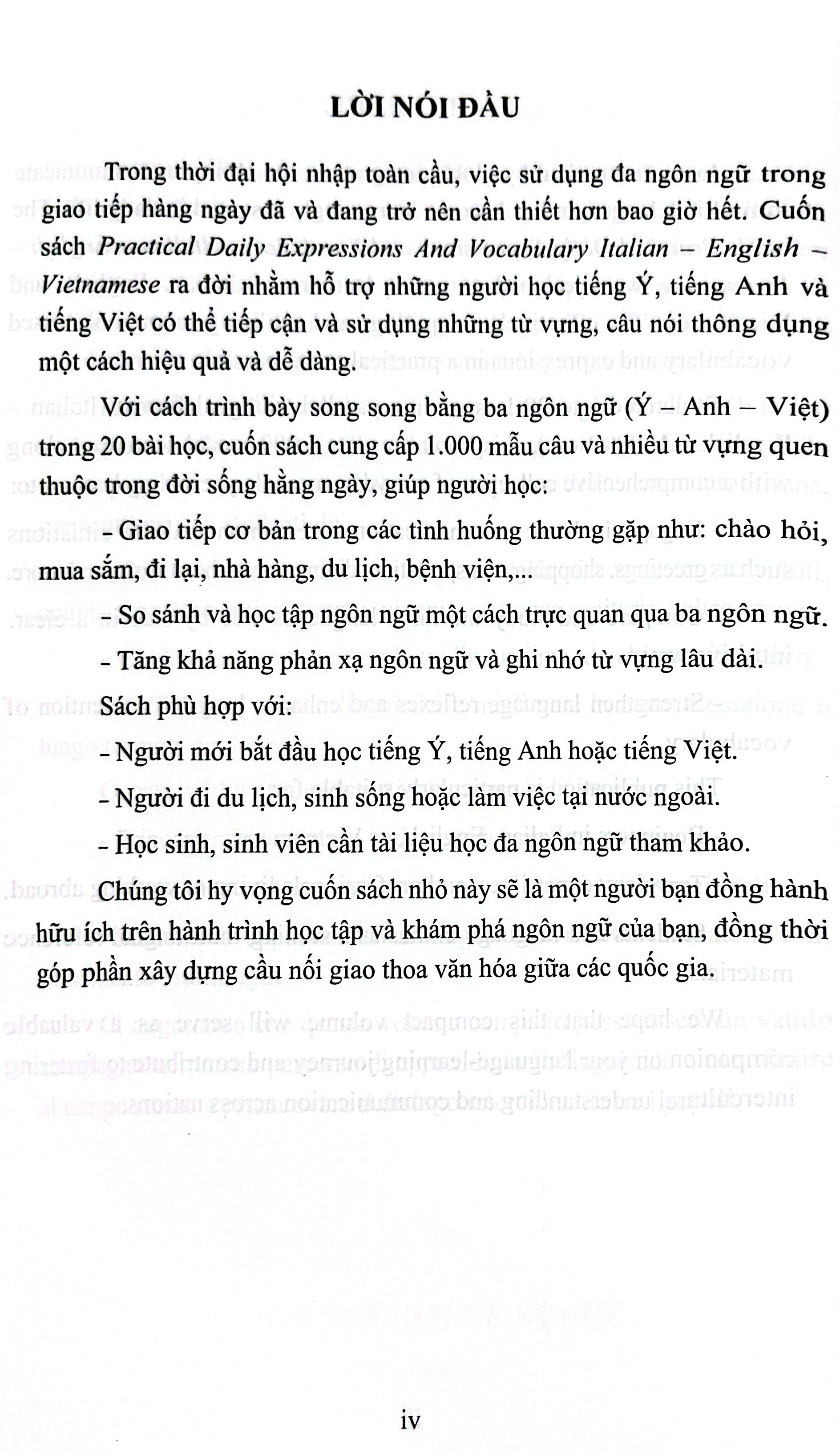 Practical Daily Expressions And Vocabulary Italian-English-Vietnamese - Từ Vựng Và Câu Giao Tiếp Thực Tiễn Hàng Ngày Ý-Anh-Việt