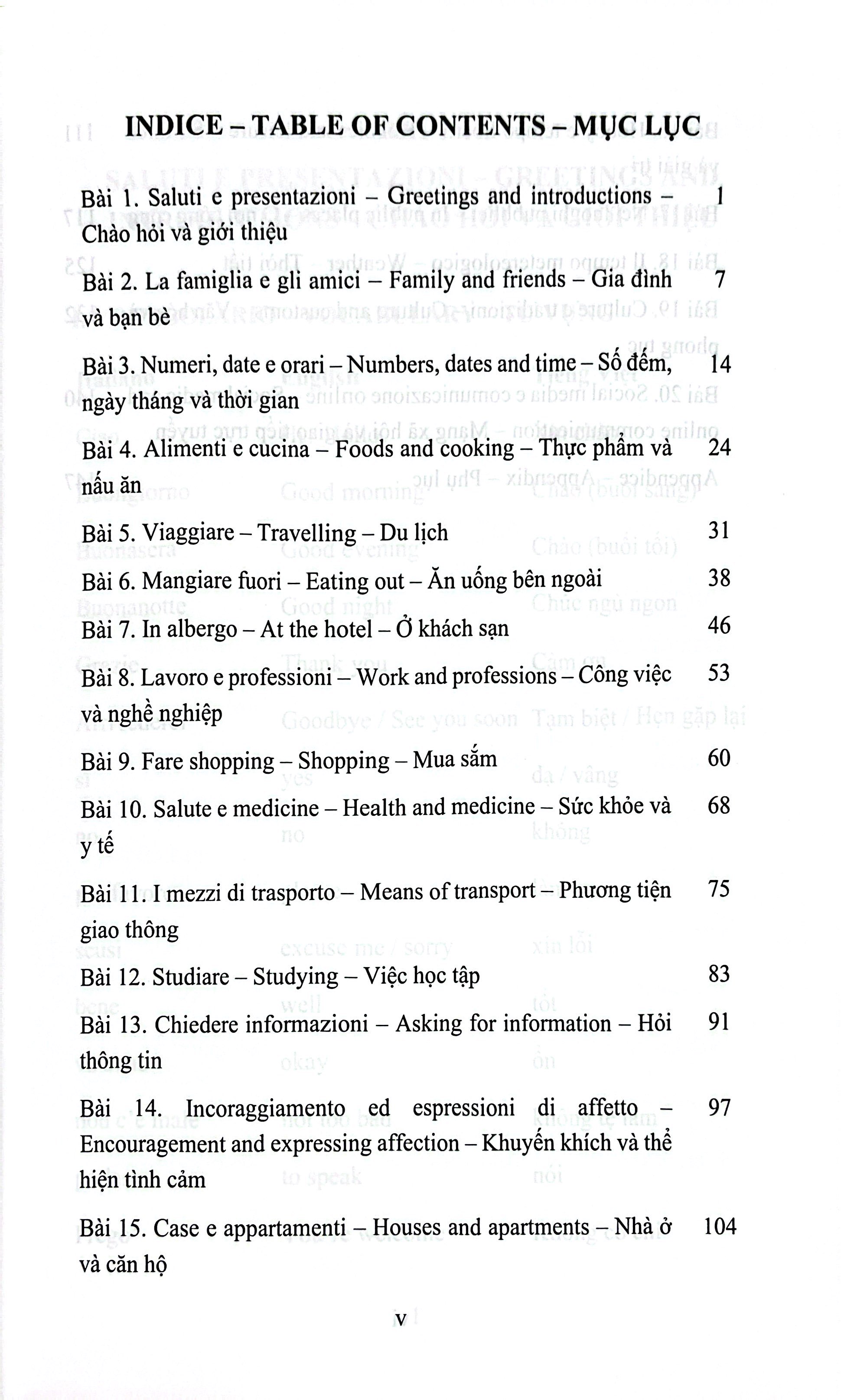 Practical Daily Expressions And Vocabulary Italian-English-Vietnamese - Từ Vựng Và Câu Giao Tiếp Thực Tiễn Hàng Ngày Ý-Anh-Việt