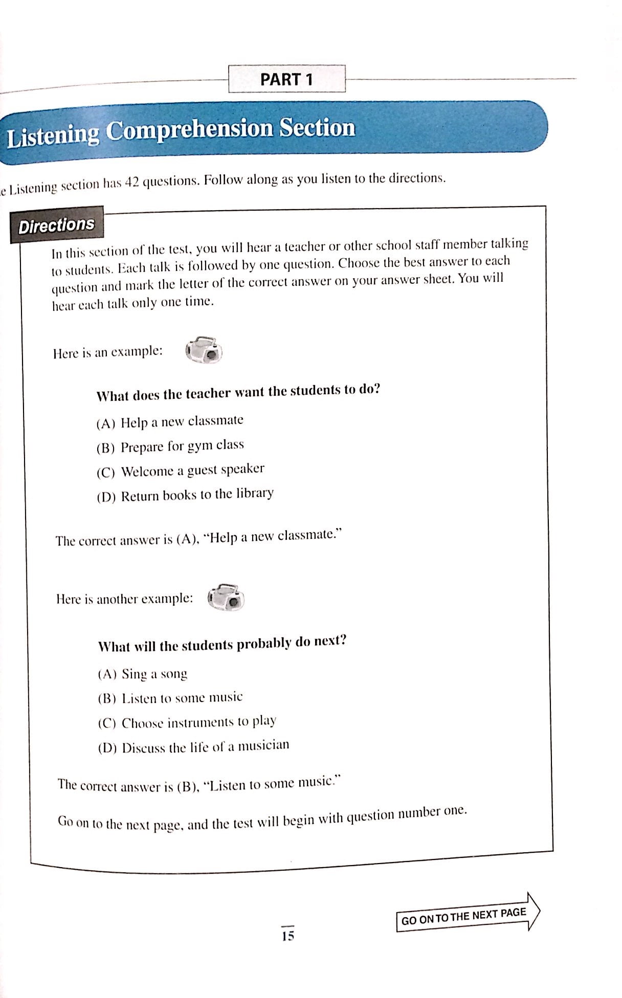 practice test for the toefl junior standard test