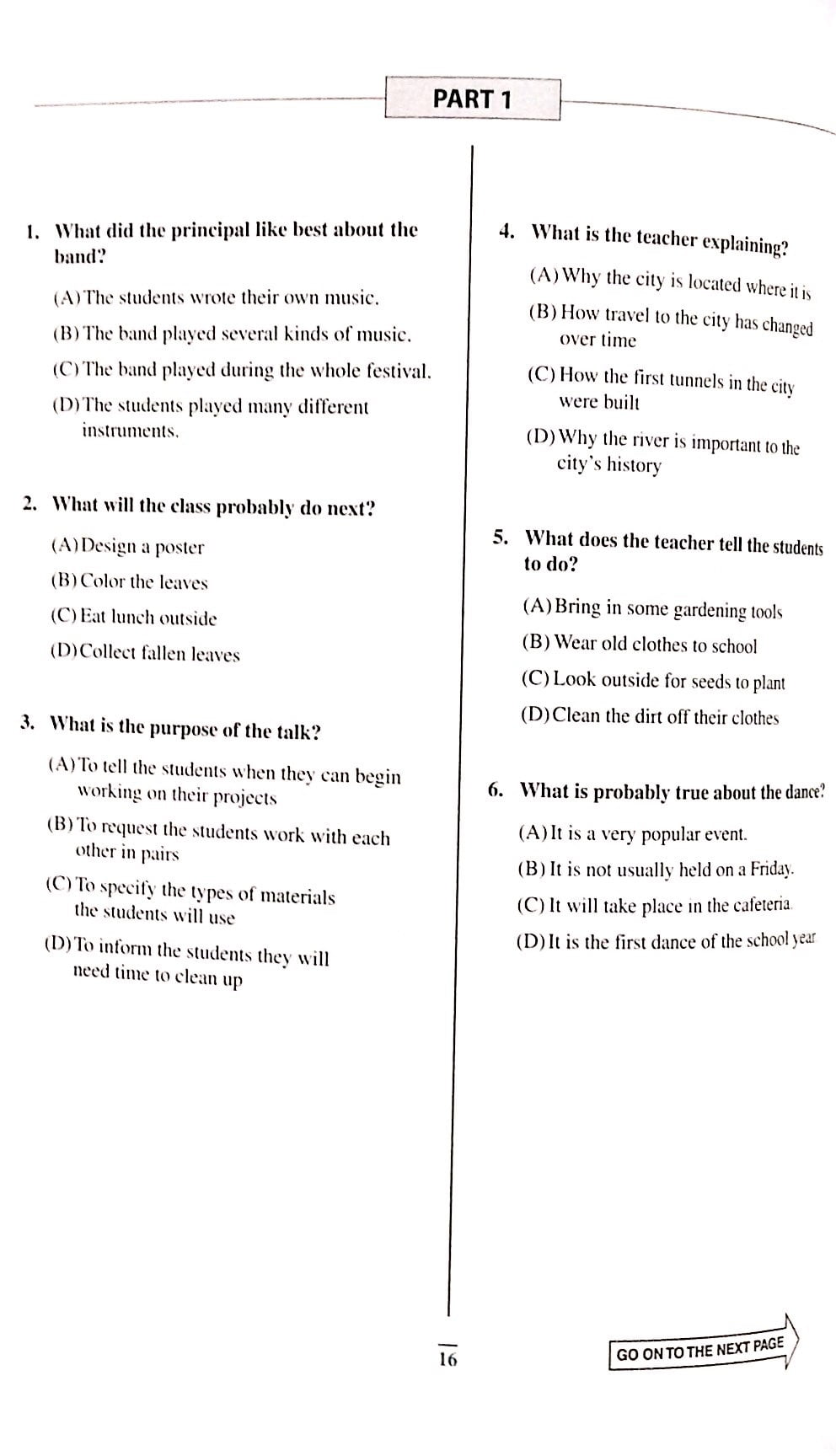 practice test for the toefl junior standard test