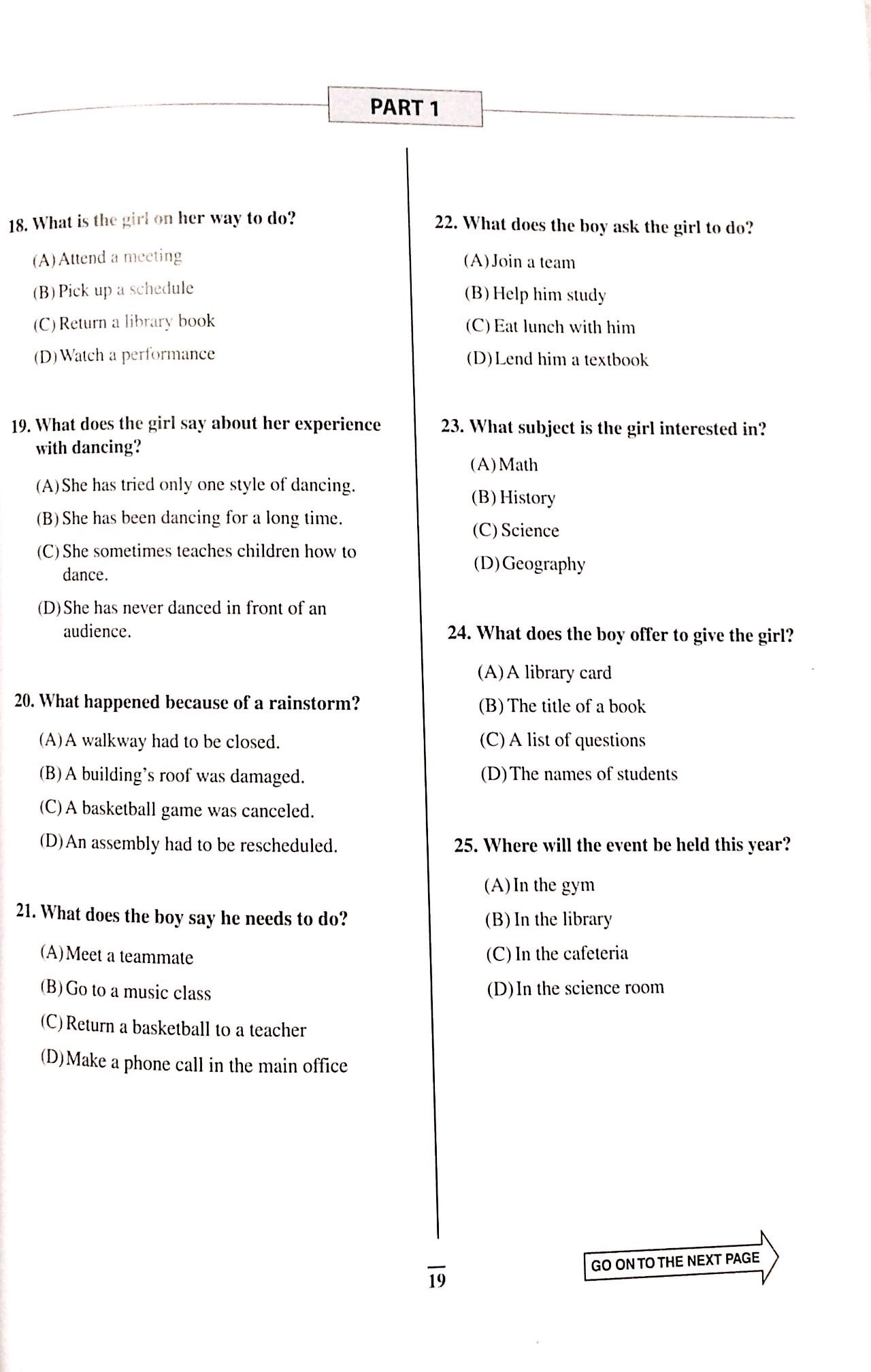 practice test for the toefl junior standard test