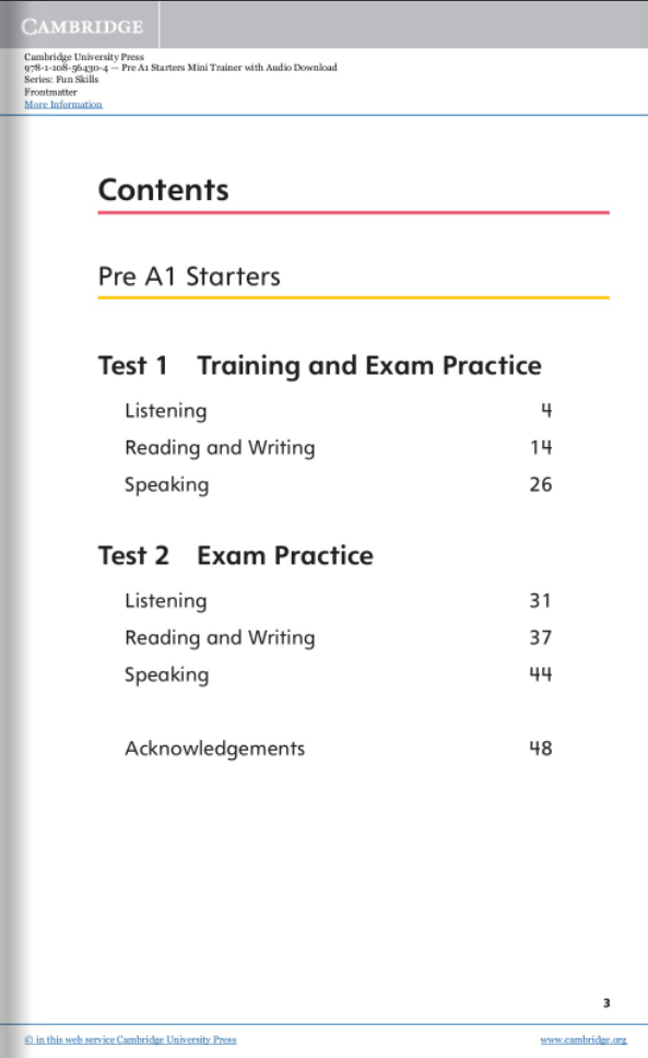 pre a1 starters mini trainer with audio download