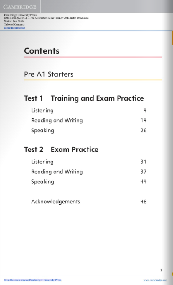 pre a1 starters mini trainer with audio download