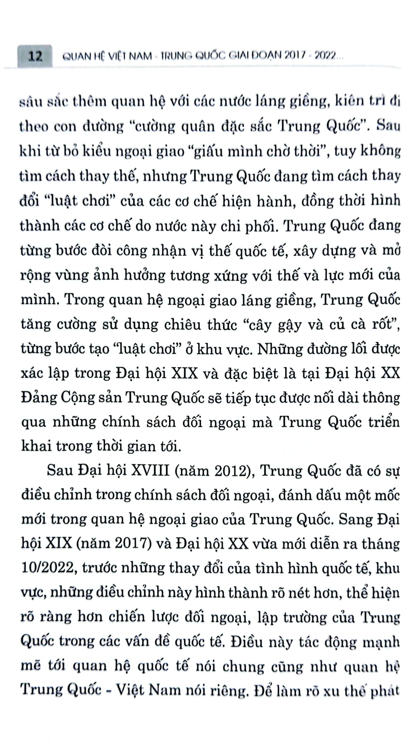 quan hệ việt nam-trung quốc giai đoạn 2017-2022: những điều chỉnh chính sách của trung quốc và hàm ý đối với việt nam
