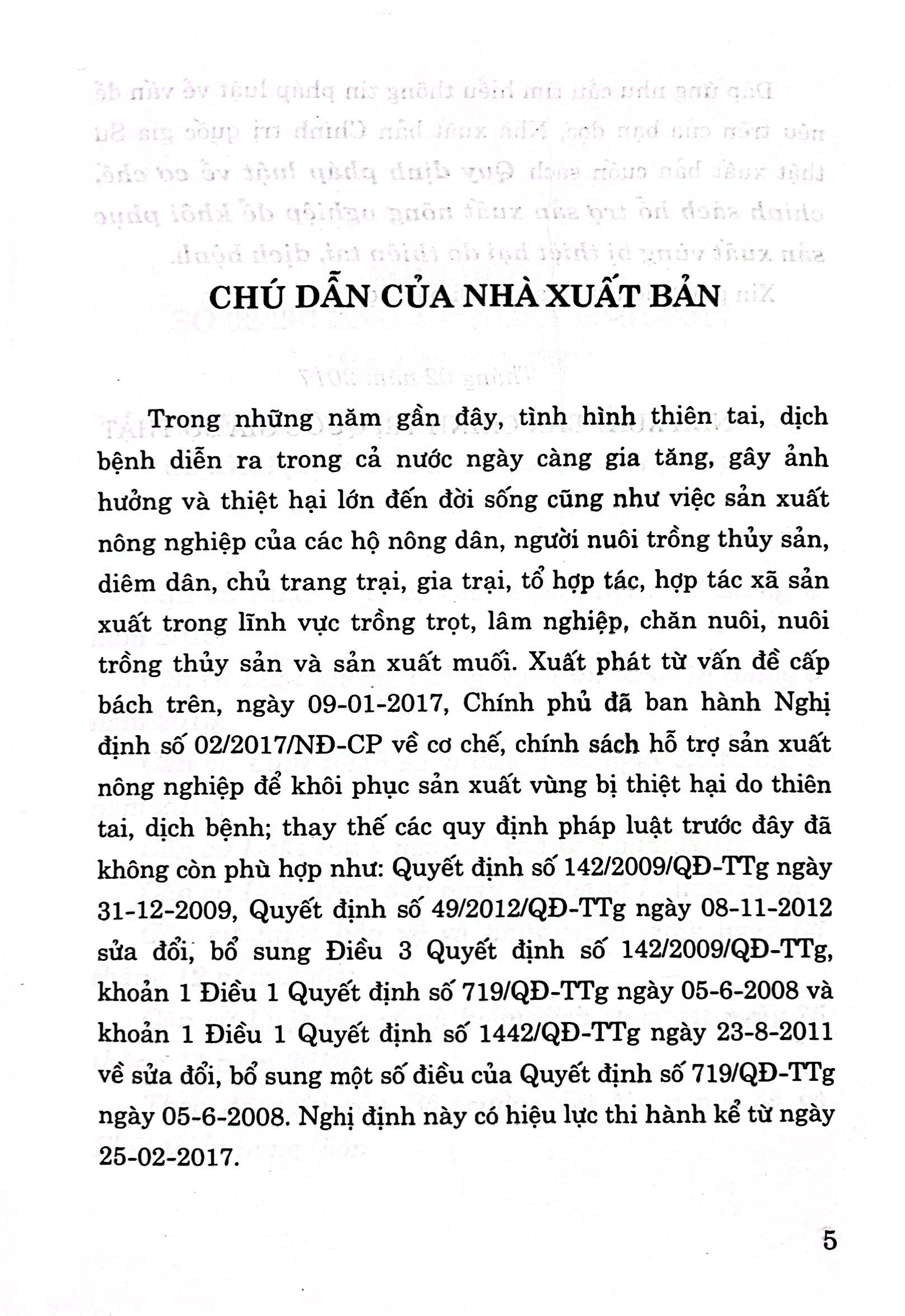 quy định pháp luật về cơ chế, chính sách hỗ trợ sản xuất nông nghiệp để khôi phục sản xuất vùng bị thiệt hại do thiên tai, dịch bệnh