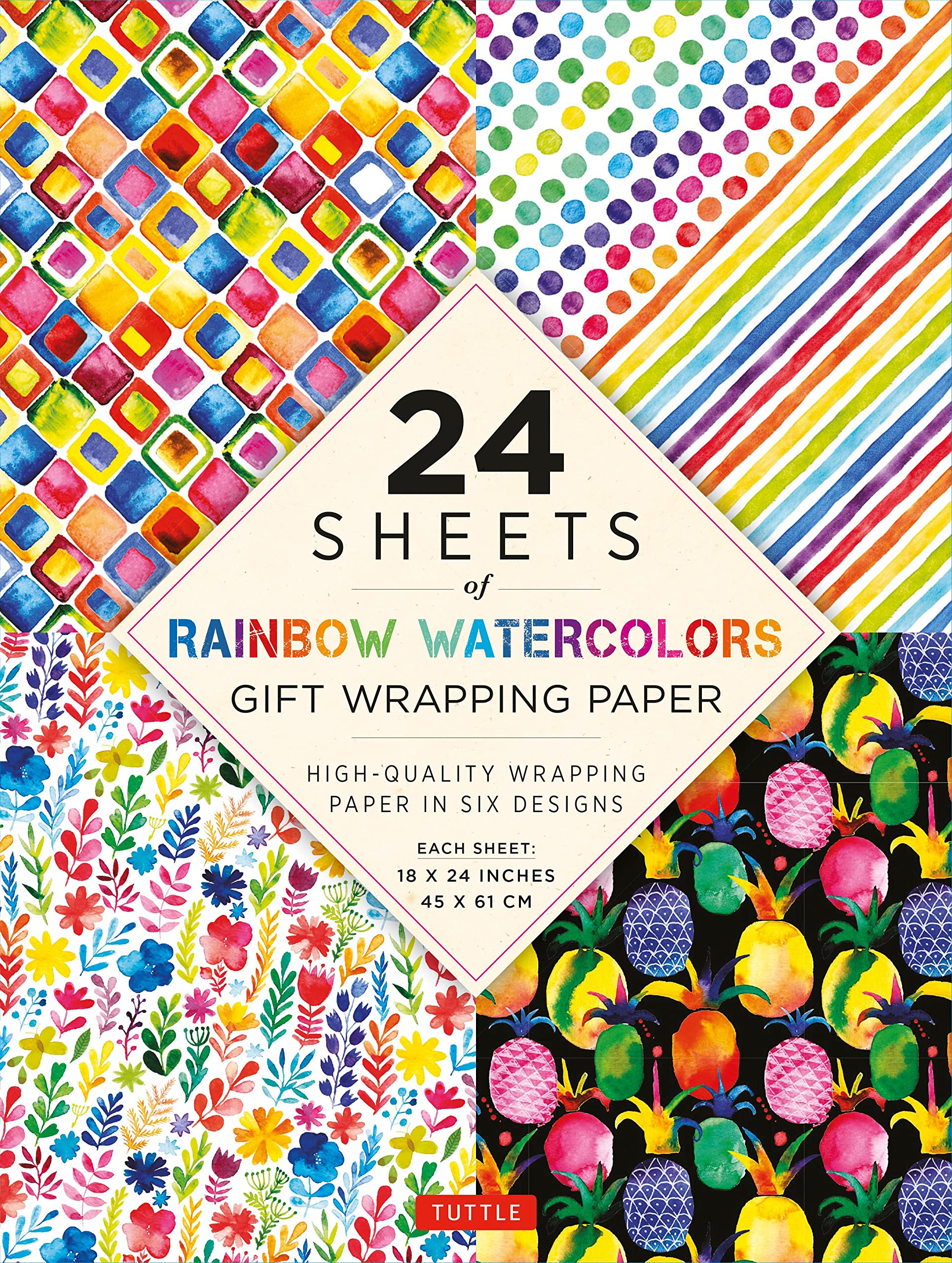 rainbow watercolors gift wrapping paper - 24 sheets: 18 x 24" (45 x 61 cm) wrapping paper
