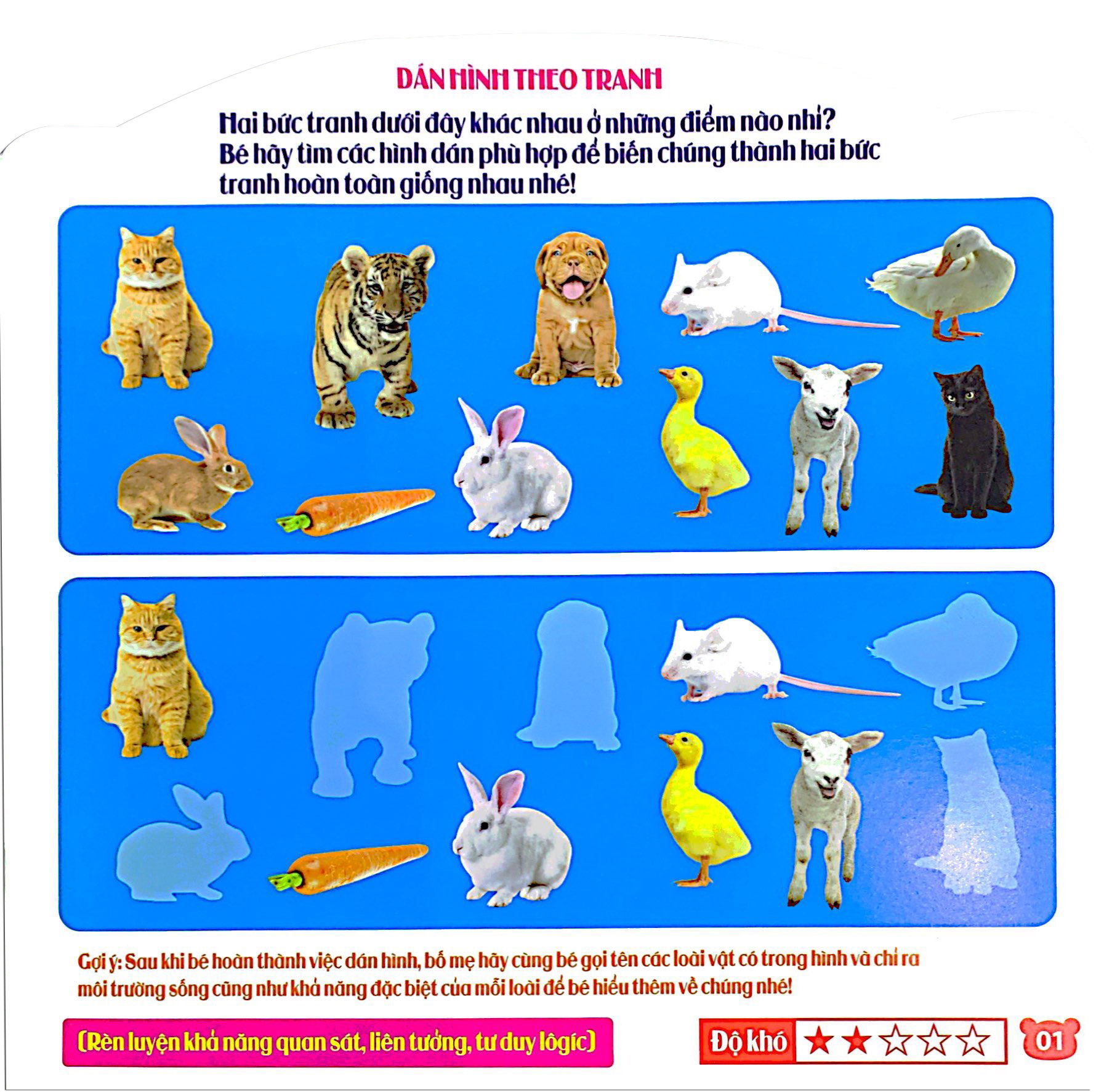rèn luyện phát triển trí óc cho trẻ - bóc dán hình thông minh - động vật (iq-eq-cq) (2-6 tuổi)