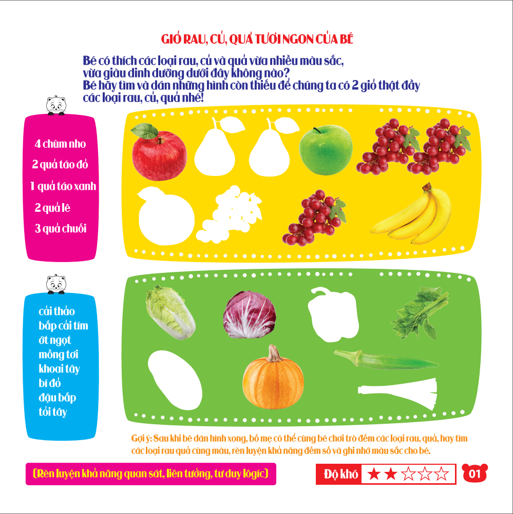 rèn luyện phát triển trí óc cho trẻ - bóc dán hình thông minh iq-eq-cq - rau, củ, quả (dành cho trẻ từ 2-6 tuổi) (tái bản 2023)