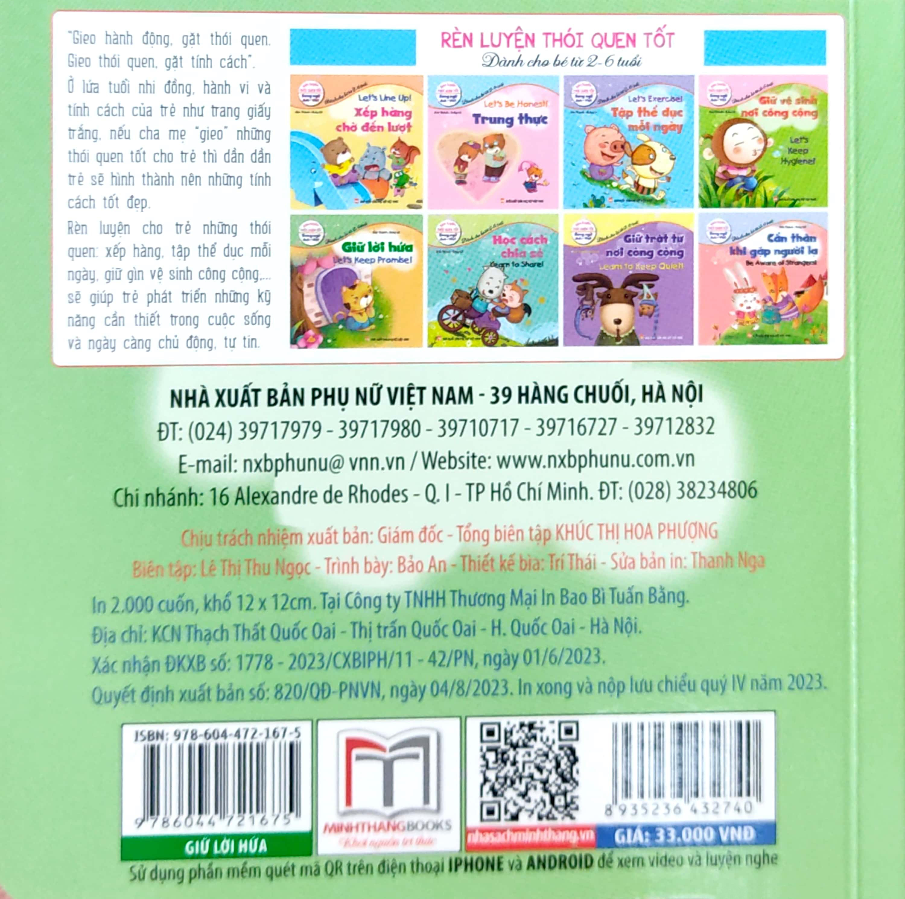rèn luyện thói quen tốt - song ngữ anh-việt - giữ lời hứa (tái bản 2023)