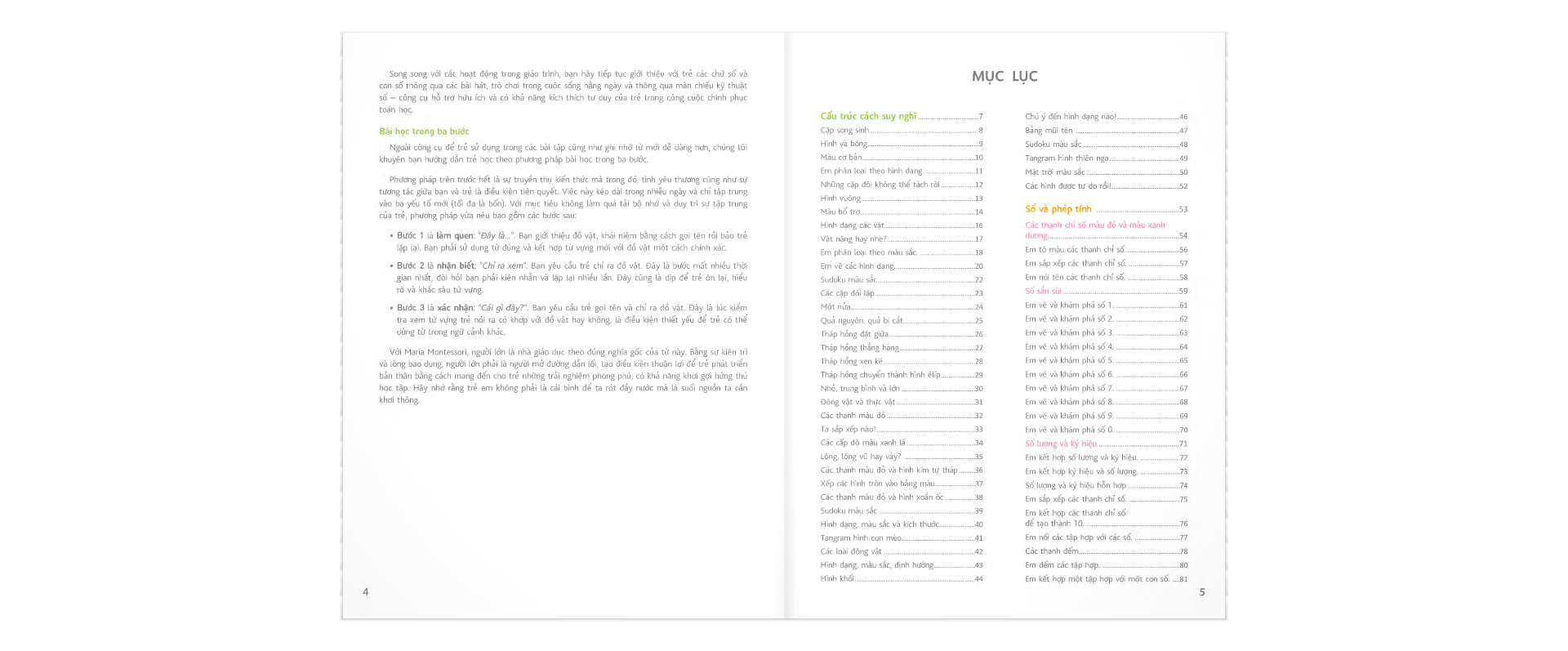 sách bài tập theo phương pháp montessori - phát triển trí tuệ và khả năng toán học cho trẻ