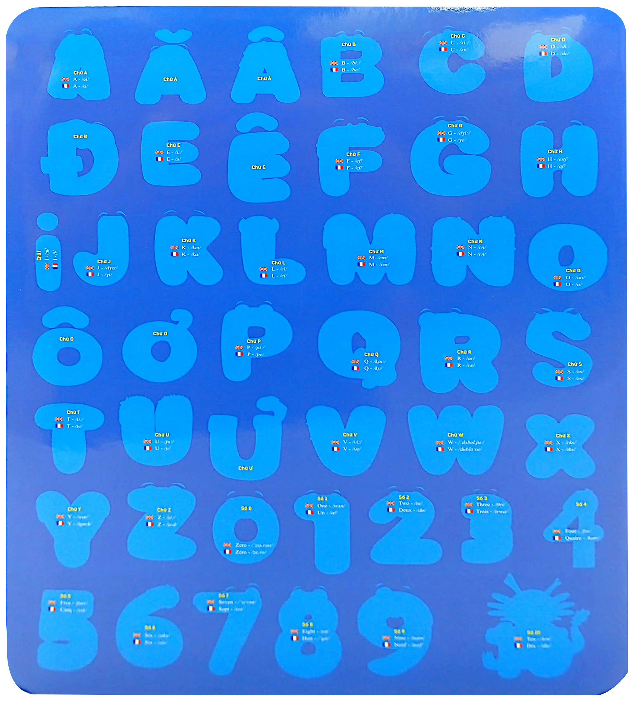 sách bóc dán khổng lồ - bảng chữ cái vui nhộn - funny alphabet - alphabet amusant (đa ngữ việt-anh-pháp)